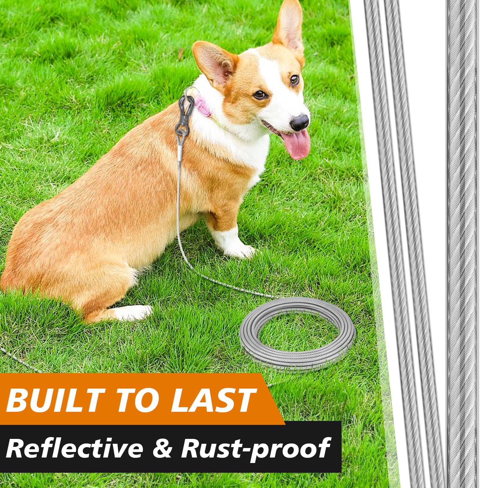 Xiaz 15Ft Tie Out Cable For Dogs, Long Dog Leads For Yard 8/10/15/20/30/50Ft, Heavy Duty Pet Runner Tether Chain Outside For Sma