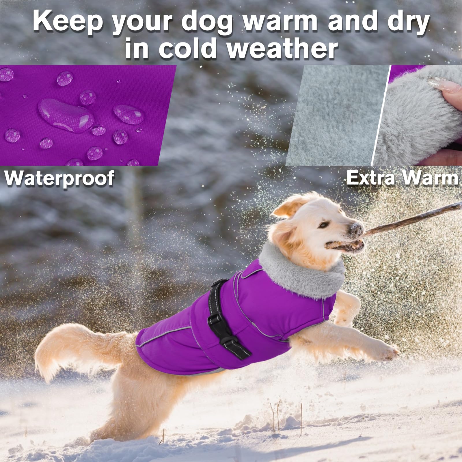 Lelepet Warm Dog Coat Reflective Dog Fleece Vest Waterproof Dog Jacket Windproof Dog Winter Coat Dog Cold Weather Coats With Adjustable Buckle Fleece Lining Dog Snowsuit Dog Coat For Large Dogs, L