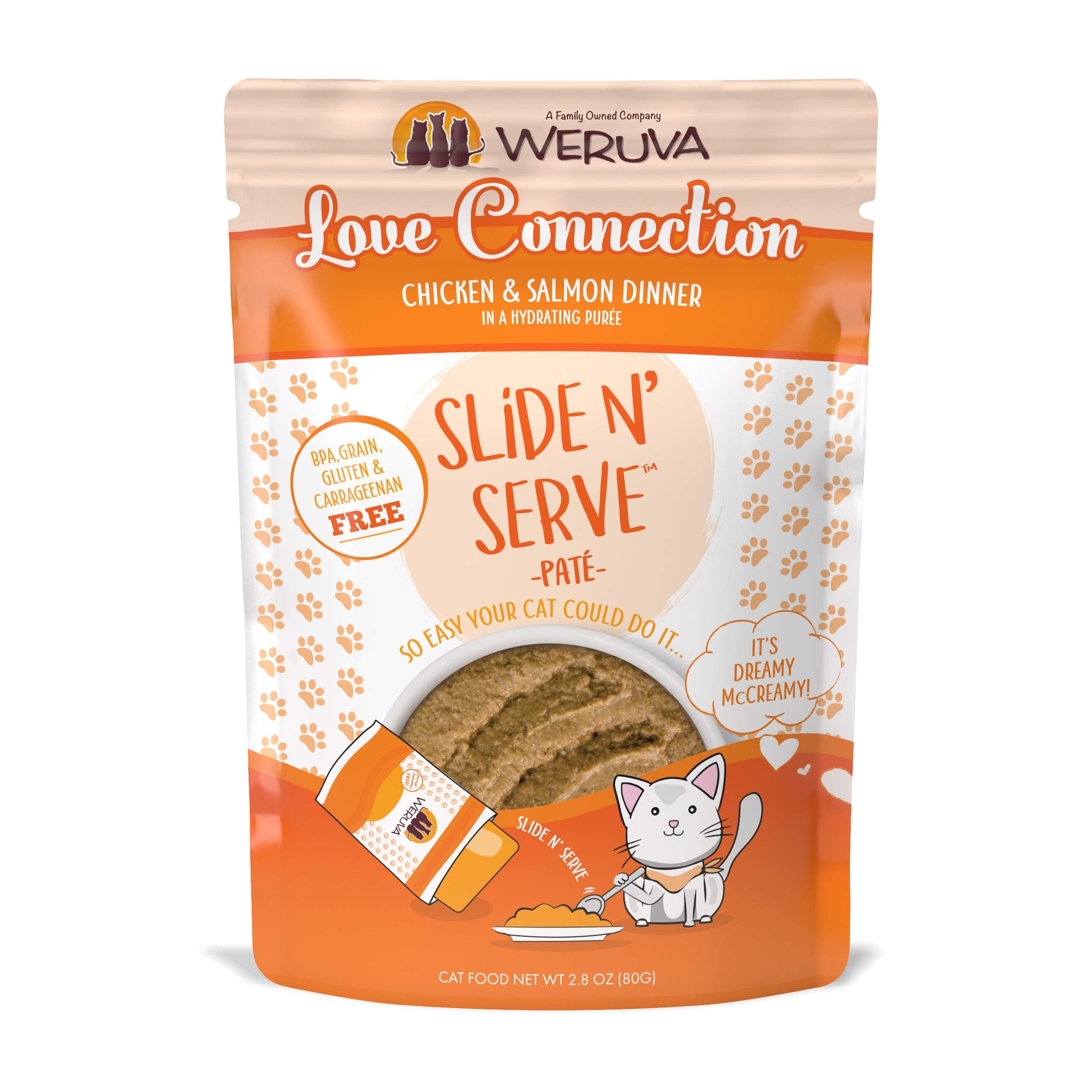 Weruva Wet Cat Food, Love Connection with Chicken and Salmon Pate, 2.8oz Slide N Serve Pouch, Pack of 12