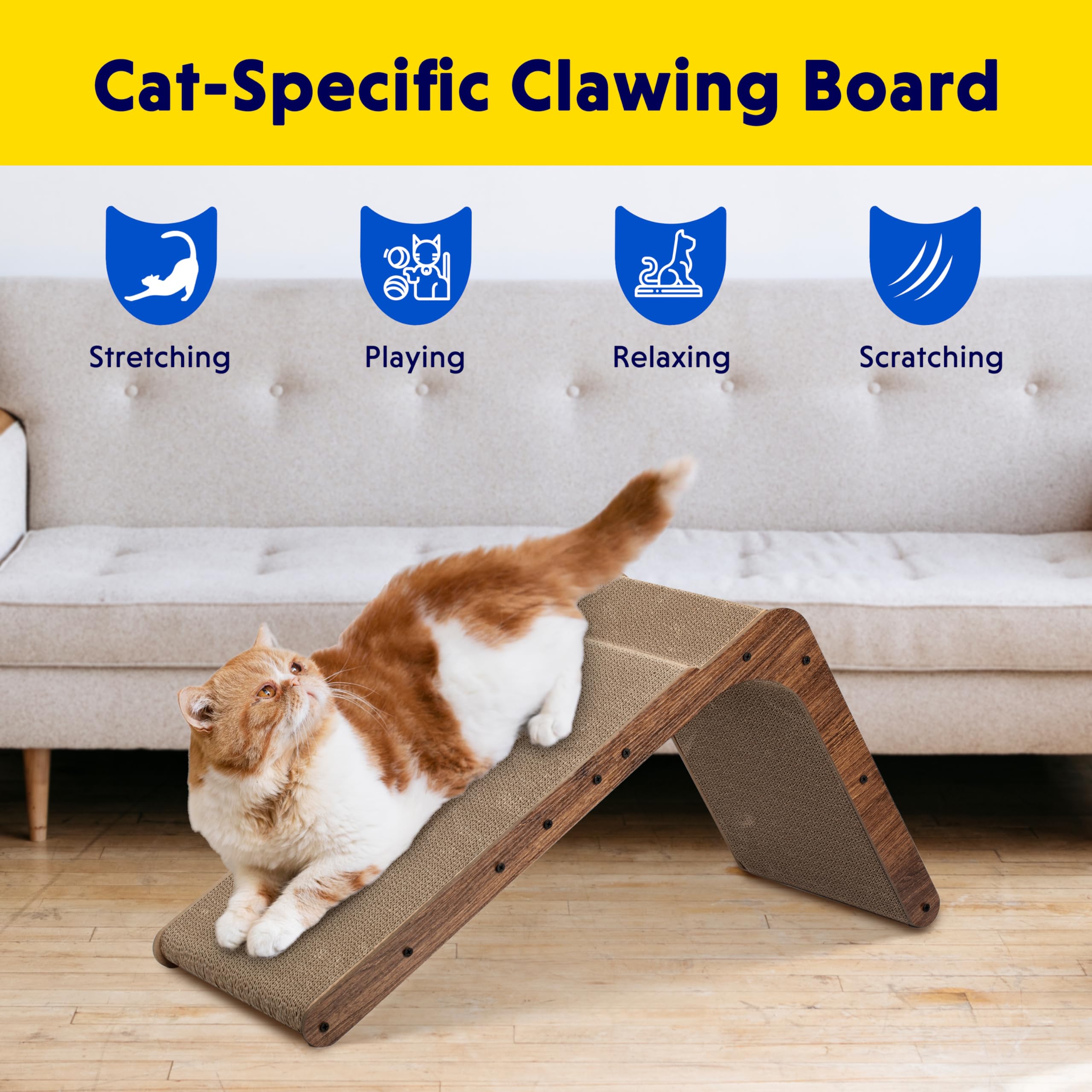 Fluffydream Cat Scratcher Cardboard, Scratching Pad House Bed Furniture Protector, Infinity Shape (Wood, L-Shaped)
