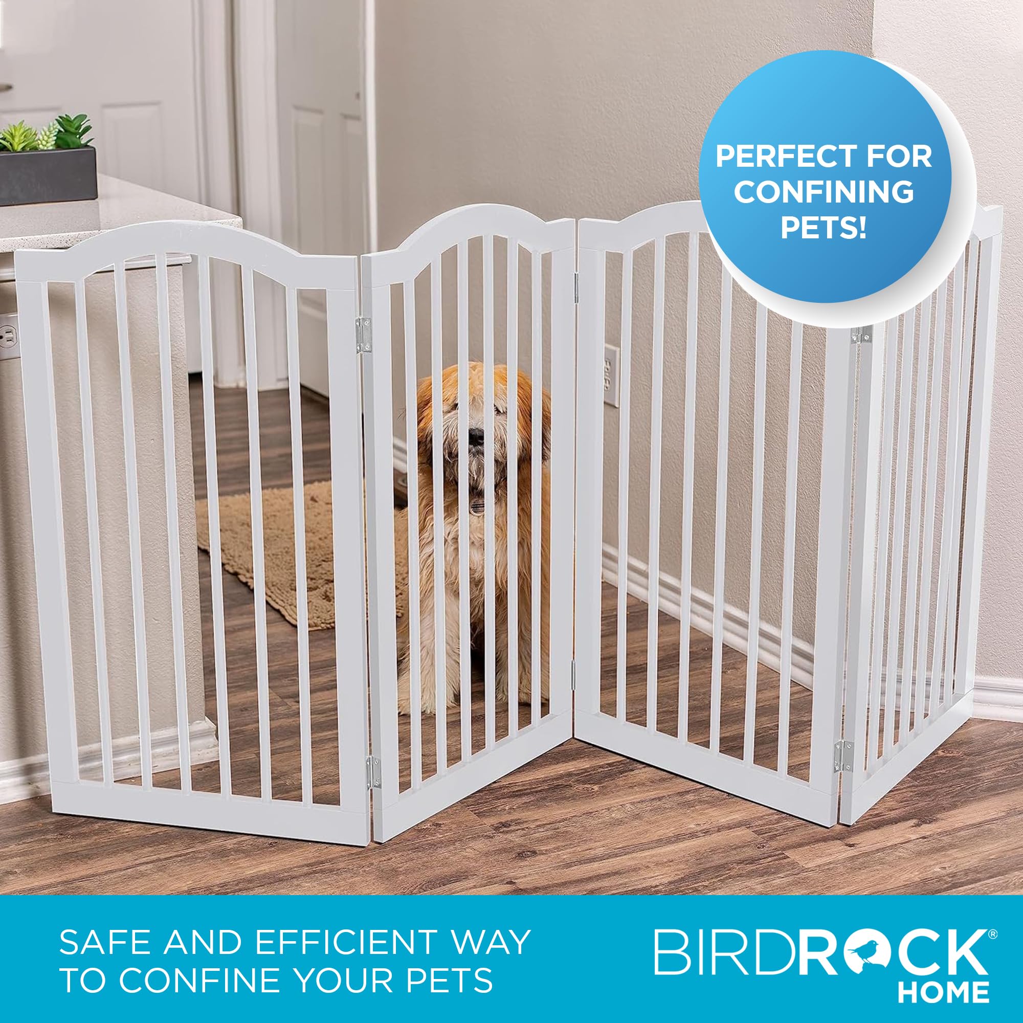 Internet'S Best Arched Top Dog Gate | 4 Panel, 36' H Wooden Pet Barrier For Dogs Or Cats | Freestanding Folding Room Divider For Doorways, Hallways, Stairs, And Porch | Portable, Extra Wide | White