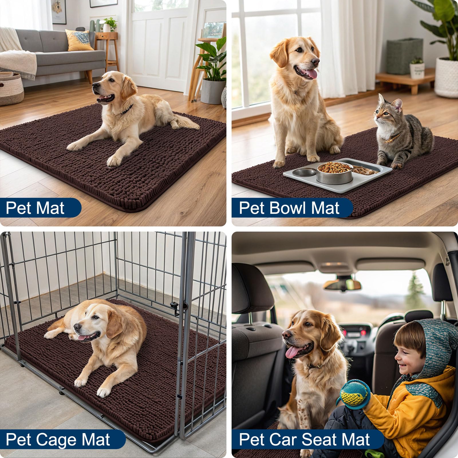 Smiry Dog Door Mat for Muddy Paws 48x30, Absorbs Moisture and Dirt Doormat, Non-Slip Washable Quick Dry Chenille Front Door Mat