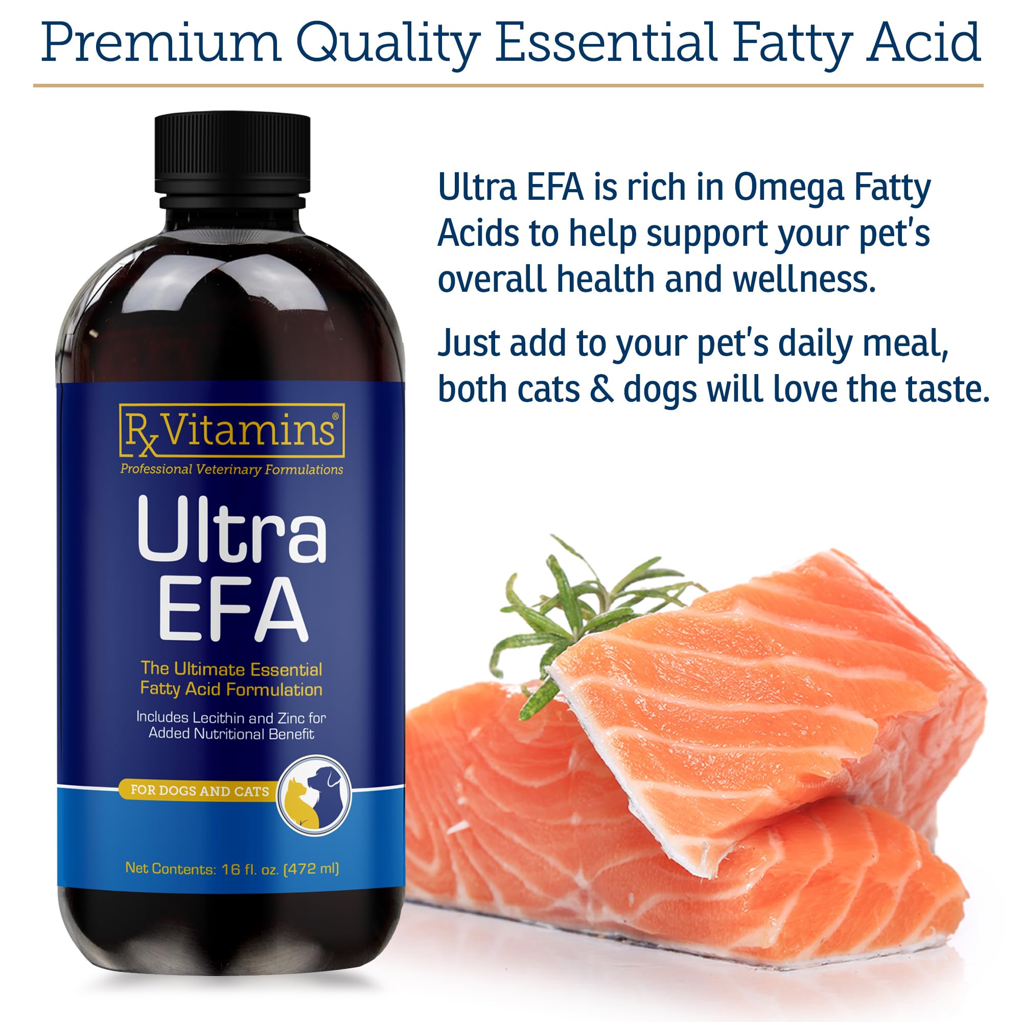 Rx Vitamins Ultra EFA Omega 3 Fish Oil for Dogs & Cats - Promotes Heart, Brain, and Joint Health with Vitamin E, Biotin, and Zin