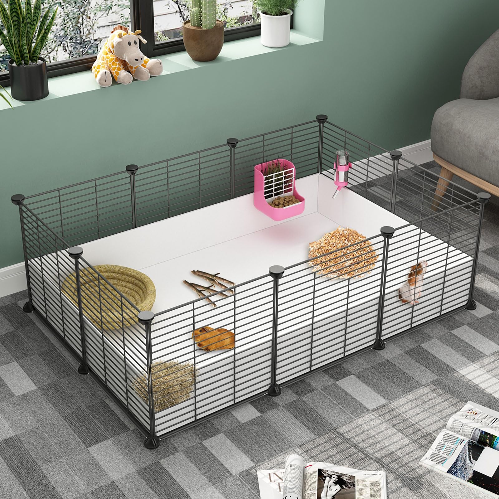 Oneluck Guinea Pig Cage, Indoor Habitat With Waterproof Plastic Bottom, Playpen For Small Pet Bunny, Turtle, Hamster, Partition