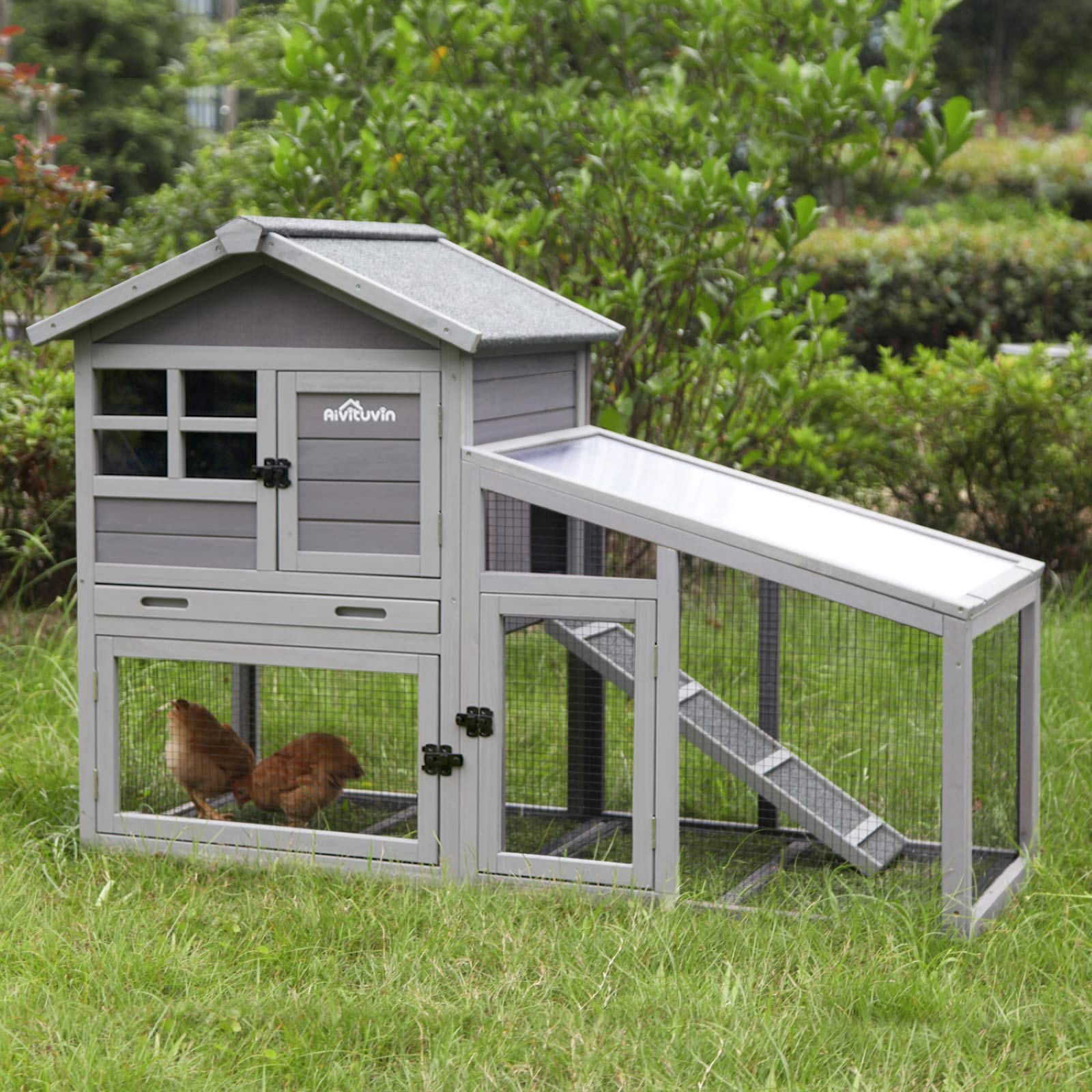 Aivituvin Chicken Coop Rabbit Hutch Outdoor Bunny Cage Indoor With Removable Bottom Wire Mesh Rabbit Cage With Uv Panel 53.4' L X 23.6' W X 38.1' H