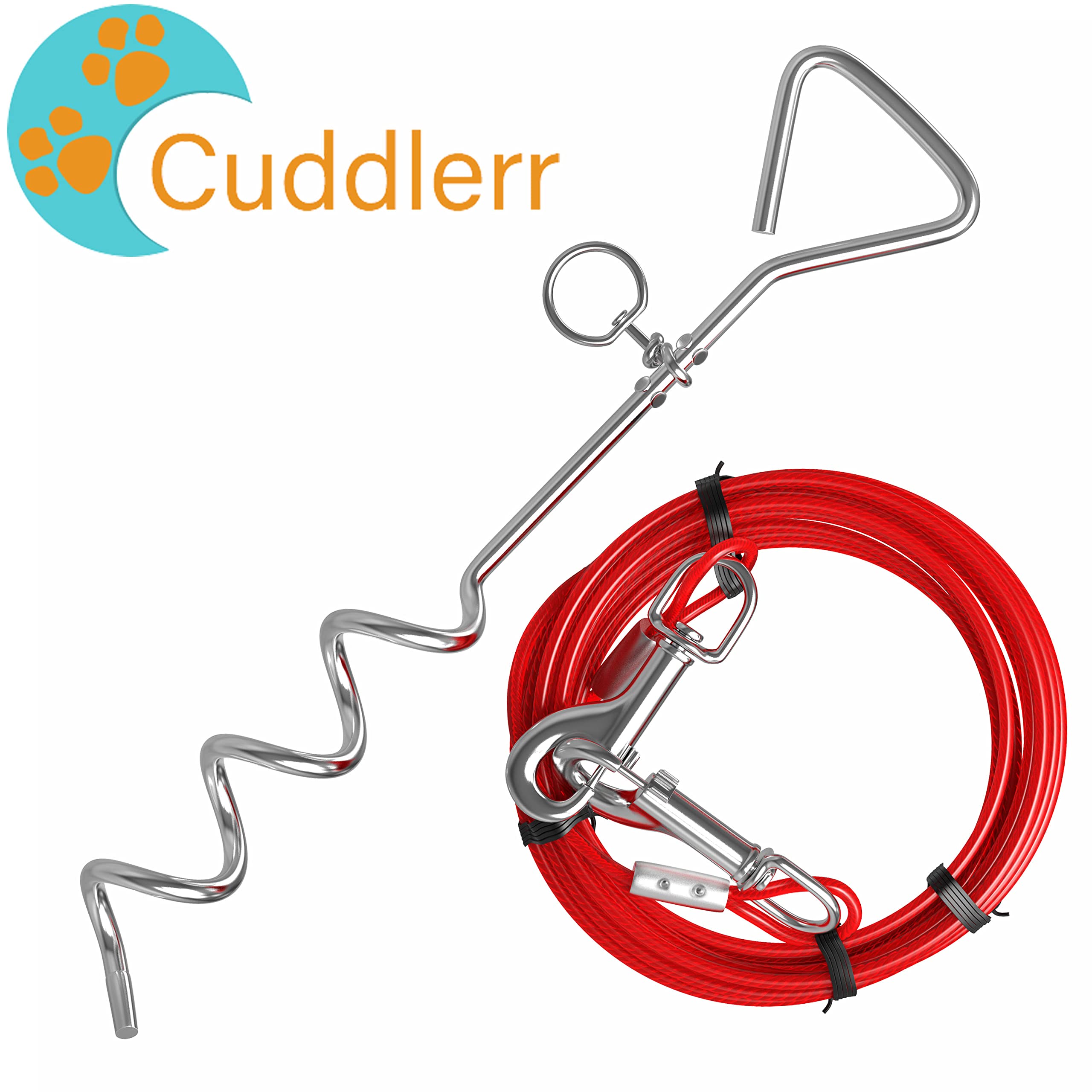 20Ft Dog Tie Out Cable With 16' Chrome Plated Anti-Rust Stake - Perfect Heavy Duty Dog Chain With Dog Stake For Outdoor Yard Camping & Garden, Compatible With Harness, Leash & Chain Attachments