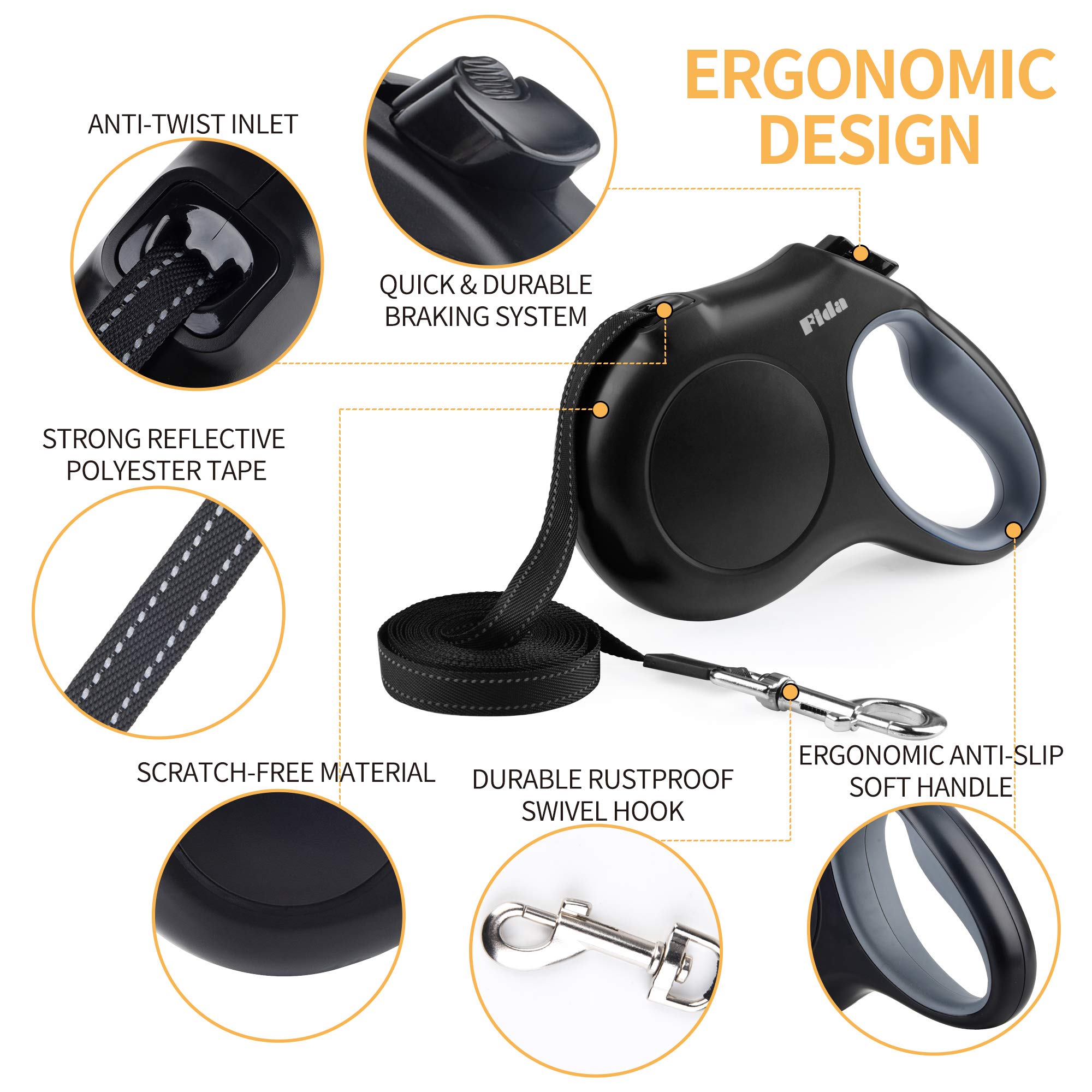 Fida Retractable Dog Leash With Dispenser And Poop Bags, 16 Ft Pet Walking Leash For Small Dog Or Cat Up To 26 Lbs, Anti-Slip So