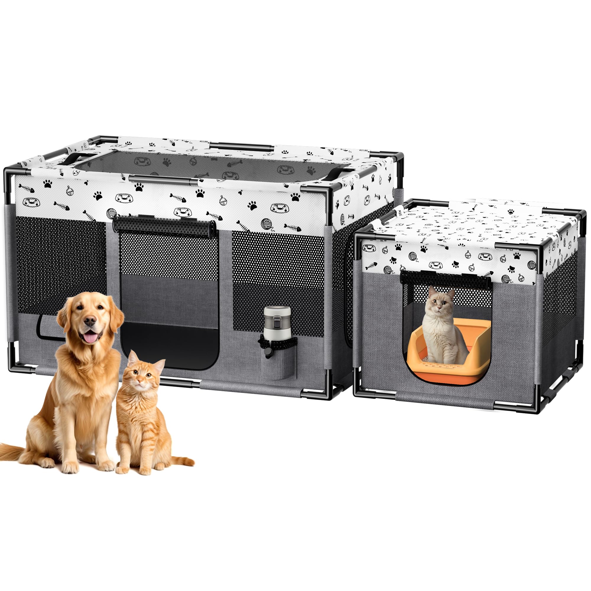 Bufor Portable Cat Playpen, Pet Dog Playpen, Kitten Puppy Play Pen For Indoor/Outdoor, Collapsible Cats Cages Enclosed Tent With