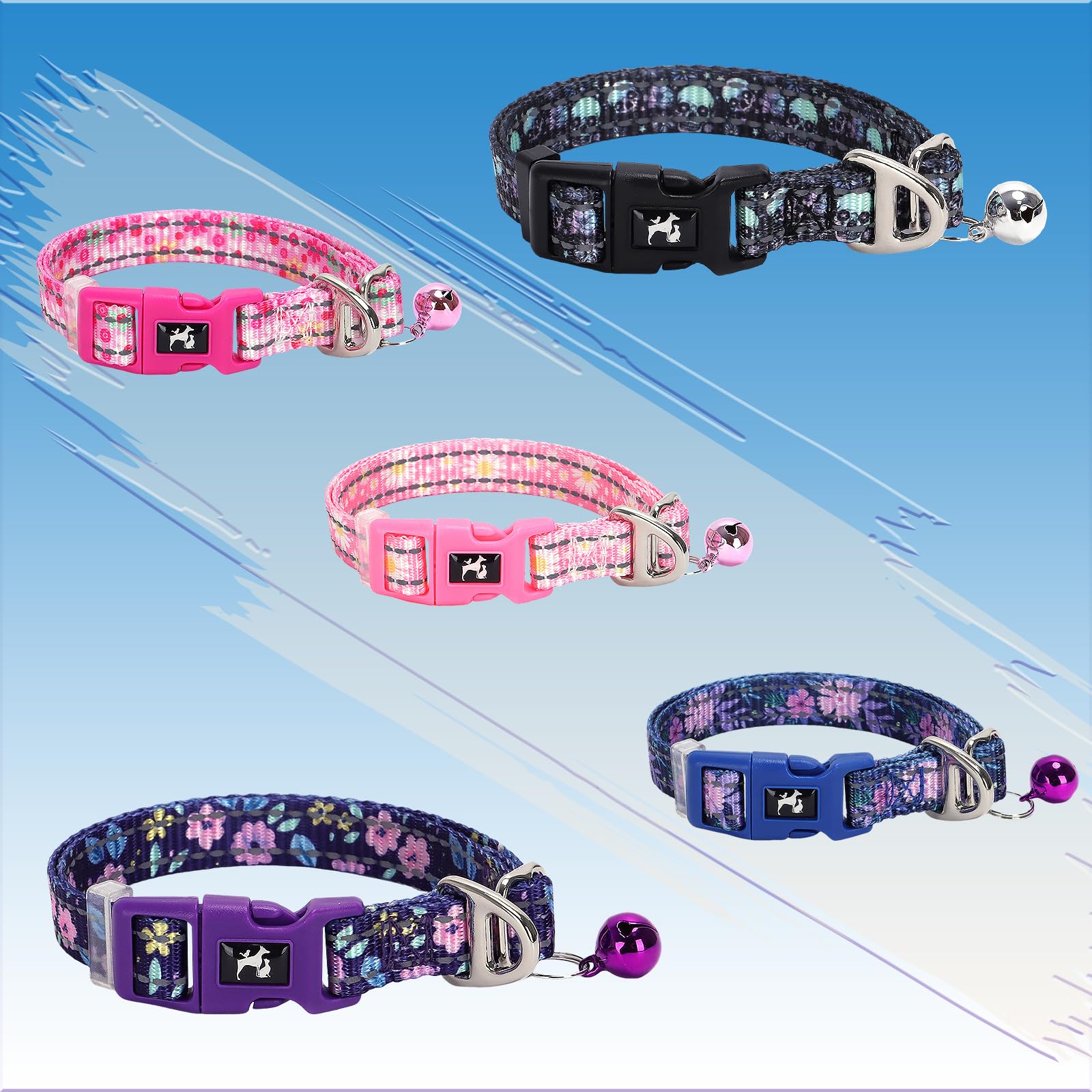 Soft Nylon Xxs/Xs Dogs Collar With Bell - Reflective, Adjustable & Lightweight For Puppy, Comfortable & Safe For Everyday Use (P