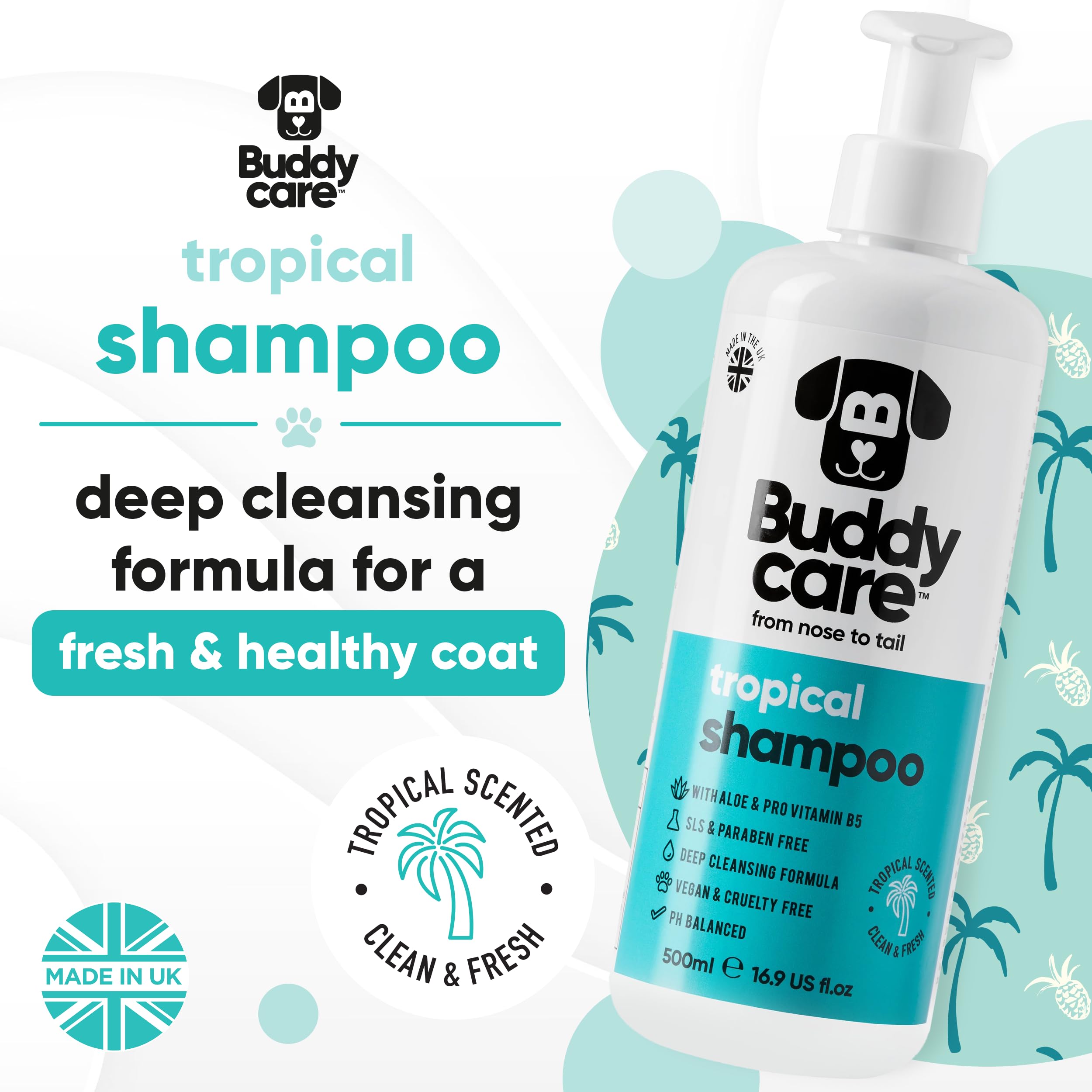 Tropical Dog Shampoo By Buddycare | Deep Cleansing Shampoo For Dogs | Tropical Scented | With Aloe Vera And Pro Vitamin B5 (50.7