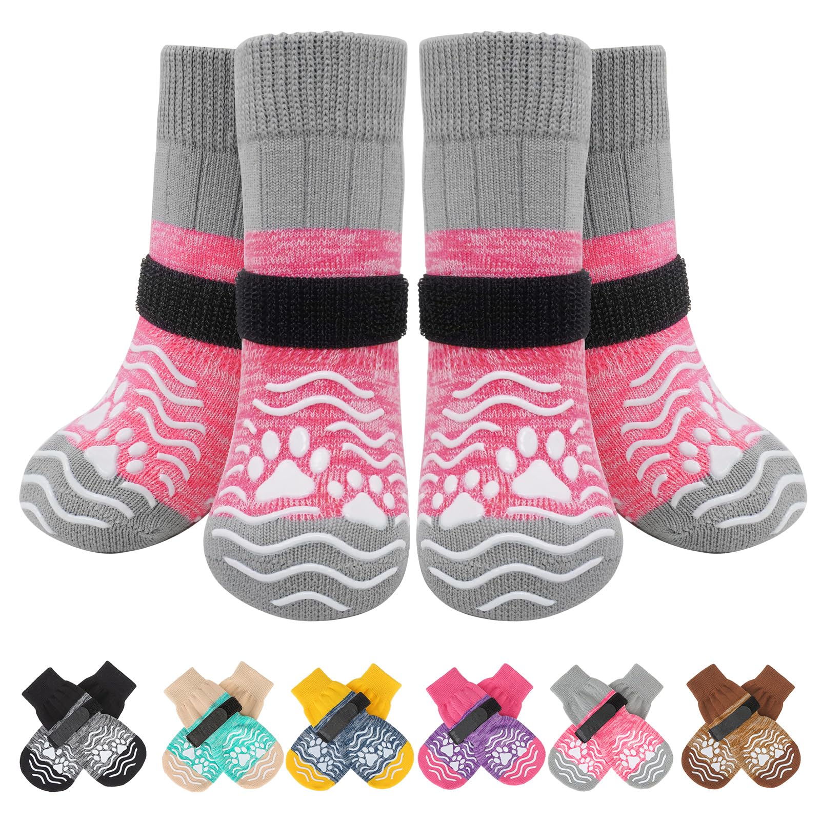 PUPTECK Anti Slip Dog Socks, Shoes with Grippers to Prevent Licking Hardwood Floors Traction, Rubber Boots & Paw Protectors for 
