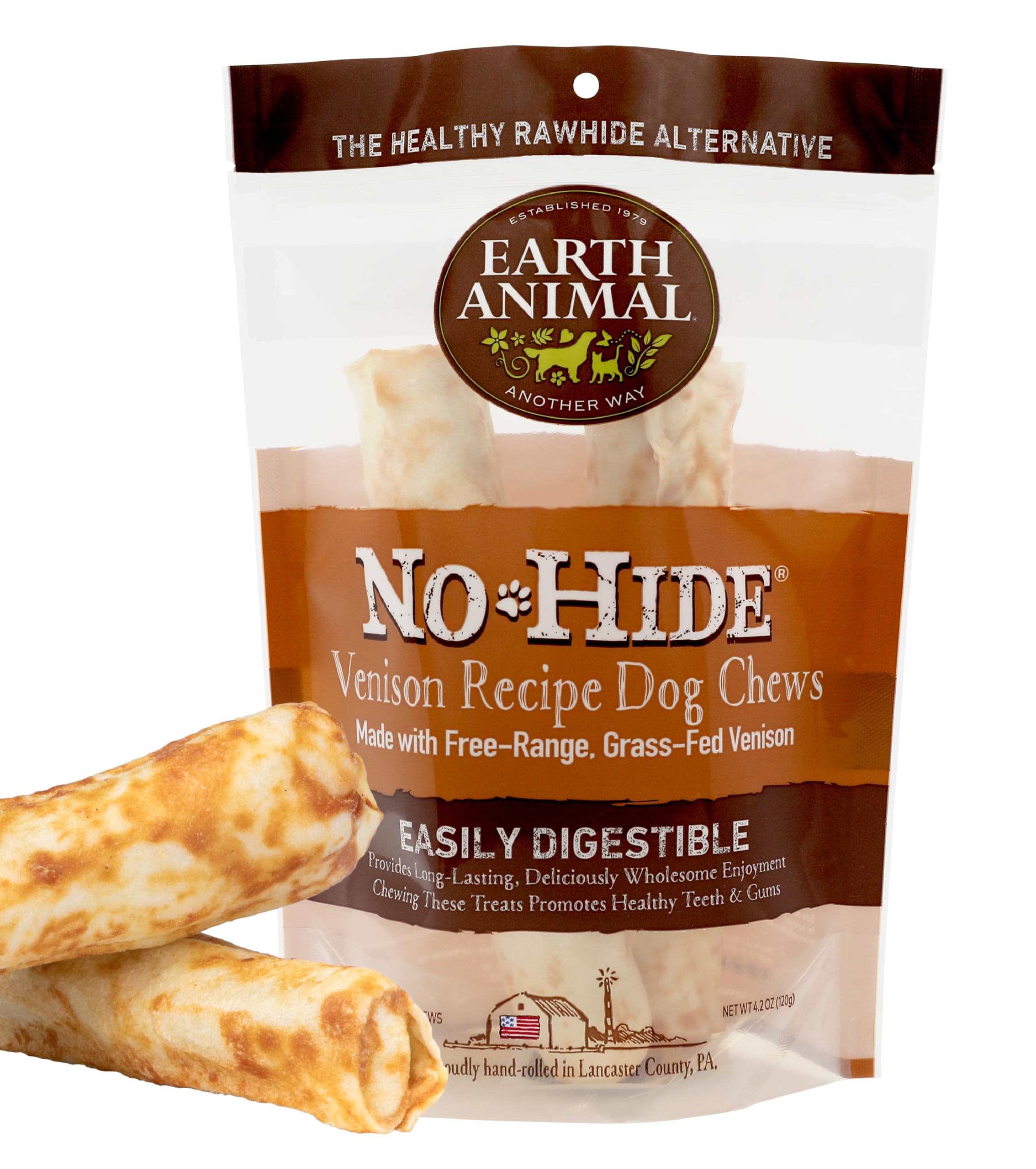 Earth Animal No Hide Medium Venison Flavored Natural Rawhide Free Dog Chews Long Lasting Chew Sticks |Treats for Large Dogs | Gr