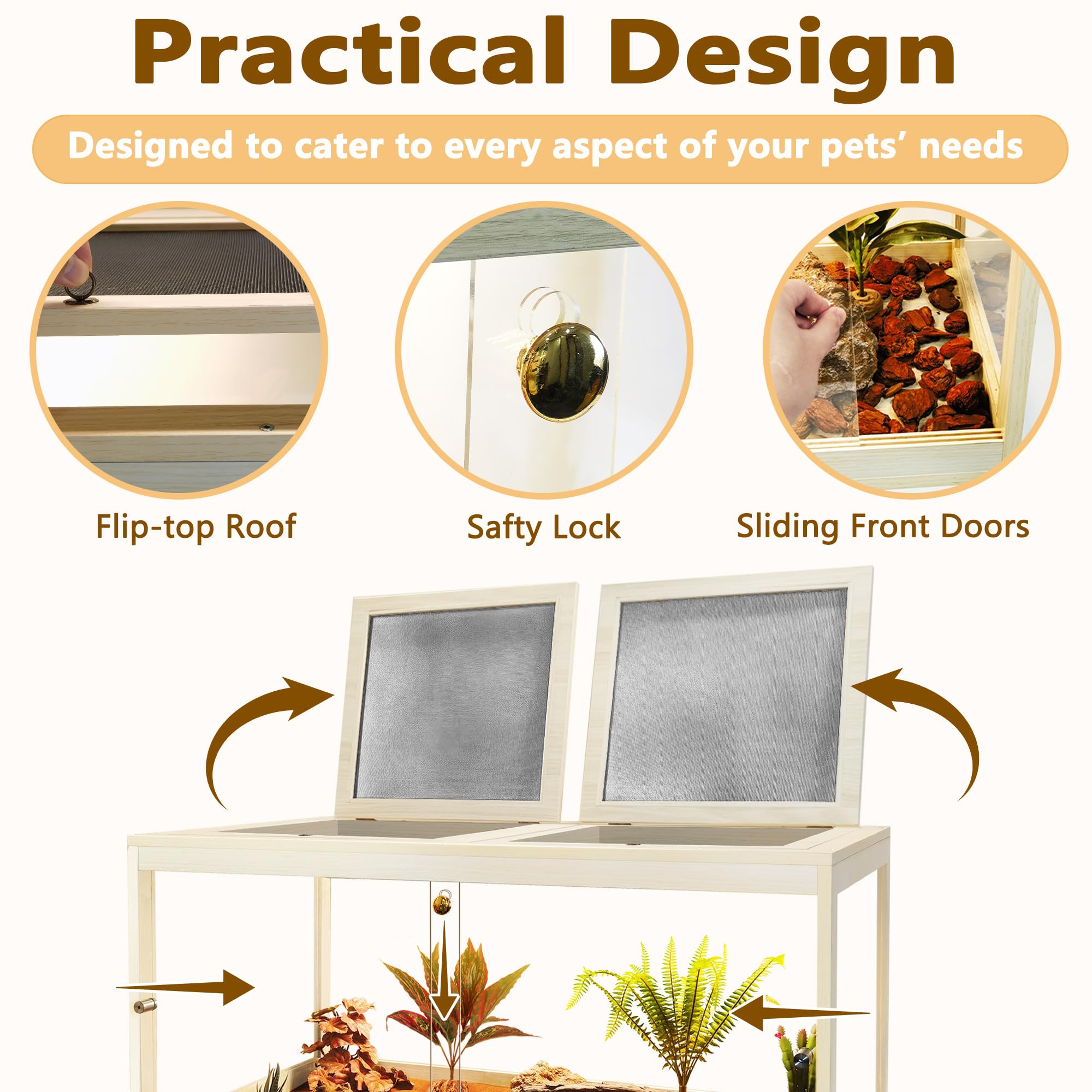 Prolee Reptile Terrarium Tank 60 Gallon Maximum, Lizard Tank Bearded Dragon Tank With Metal Mesh Roof Door, Snake Tank With Lock