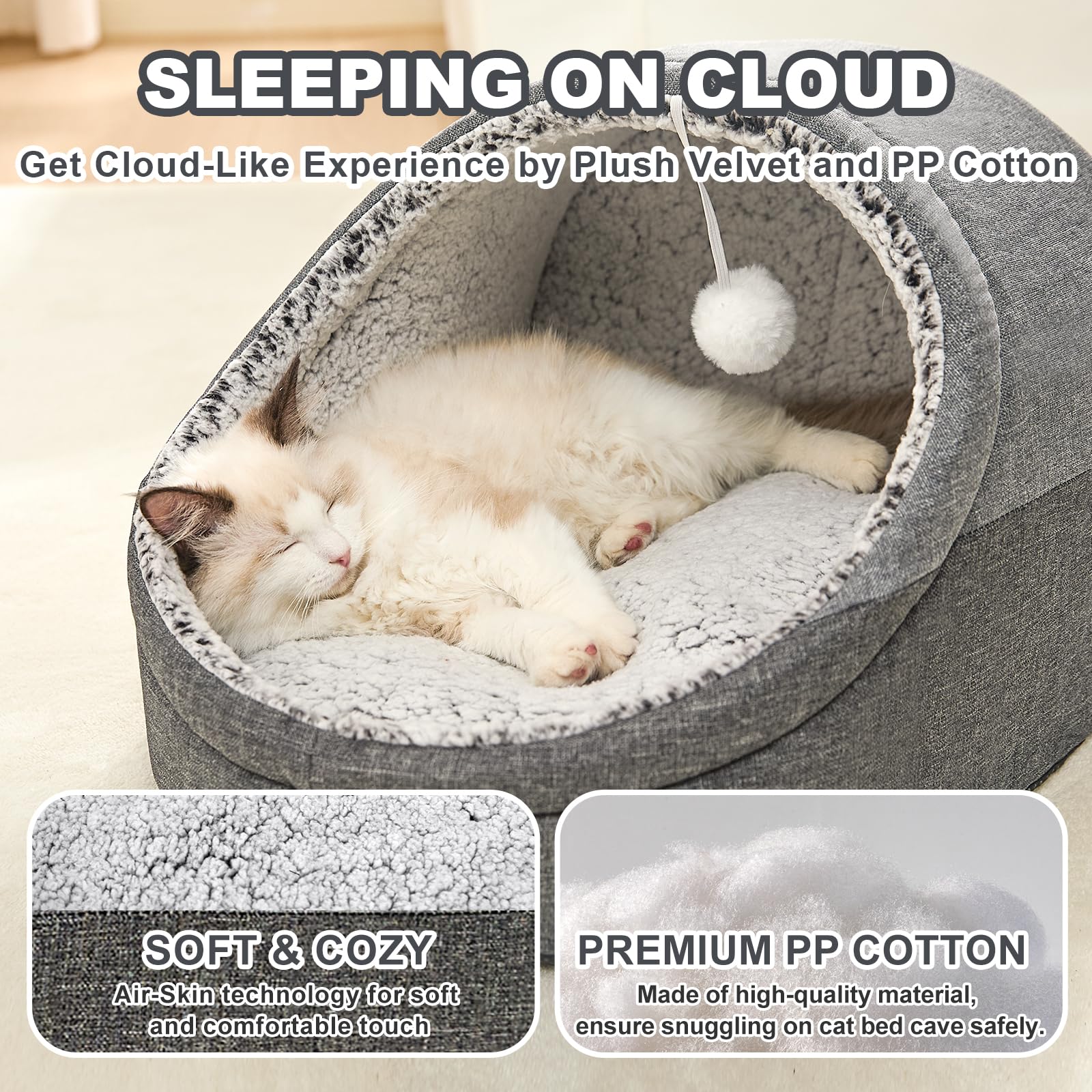 Jiupety Cute Cat Beds For Indoor Cats, Cat Cave Bed For Kittens, Burrowing Puppy Bed With Anti-Slip Bottom, Washable Removable C