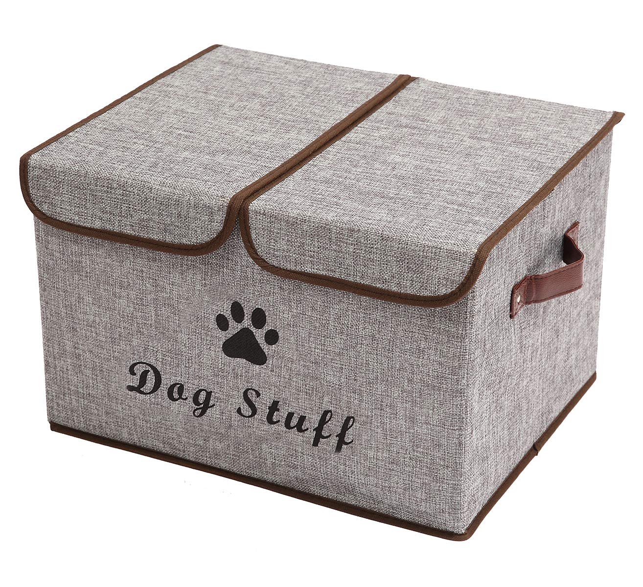Geyecete Large Storage Boxes - Large Linen Fabric Foldable Storage Cubes Bin Box Containers with Lid and Handles for Dog Apparel