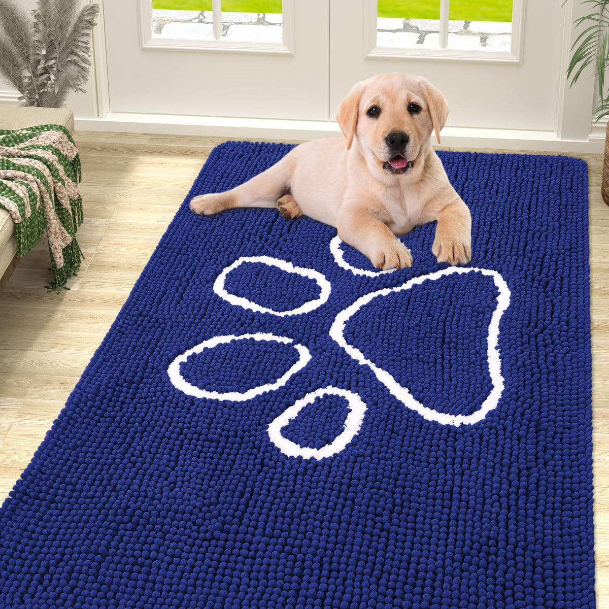 Smiry Dog Door Mat For Muddy Paws, Absorbent Dirt Trapper Non-Slip Washable Mat, Quick Dry Chenille, Mud Mat For Dogs, Entry Ind