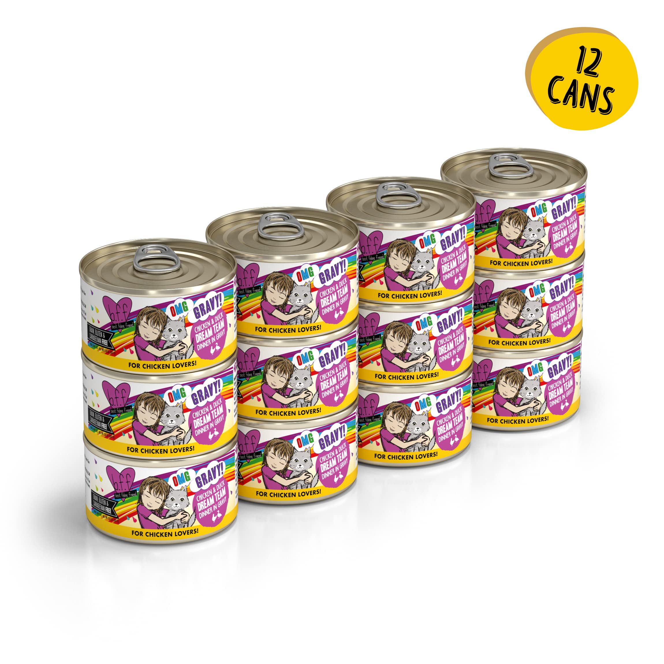 Weruva B.F.F. OMG - Best Feline Friend Oh My Gravy!, Chicken & Duck Dream Team with Chicken & Duck in Gravy, 2.8oz Can (Pack of