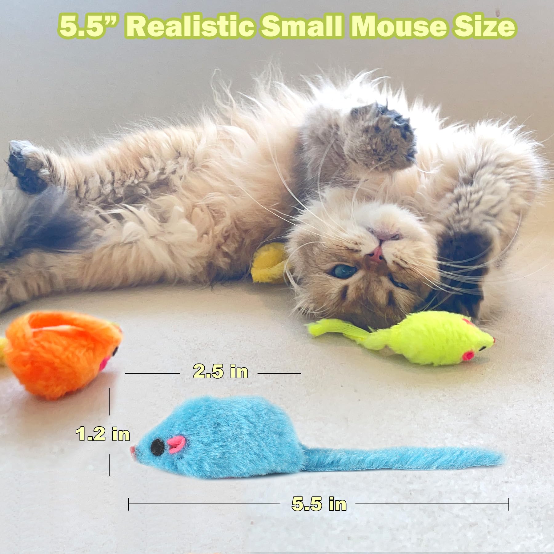 MeoHui 12PCS Faux Fur Cat Toys - 5.5” Realistic Mice with Catnip, Interactive Rattle Mouse Toys for Indoor Cats and Kittens