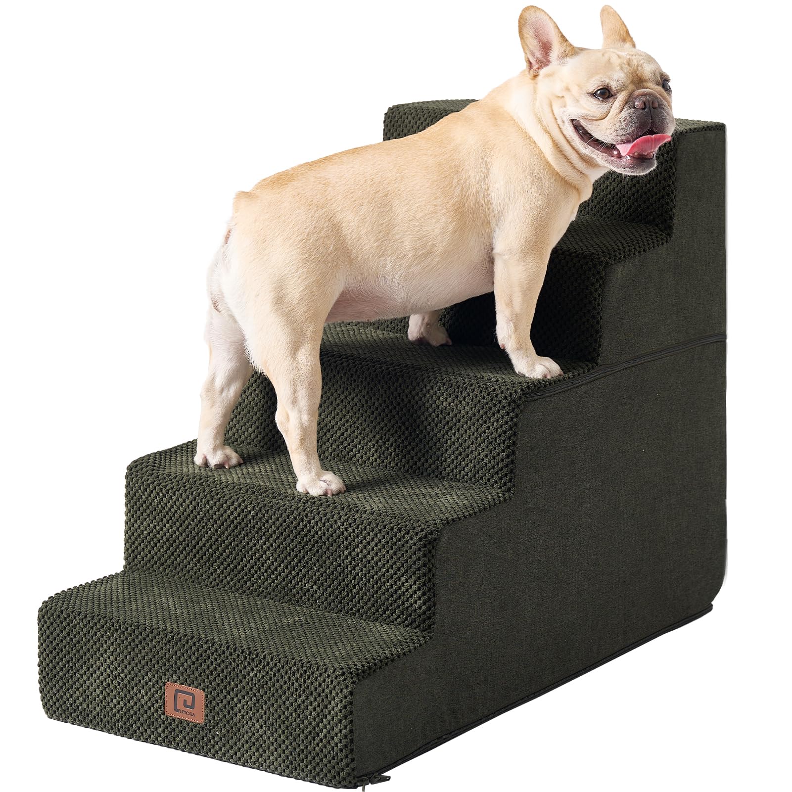 Eheyciga Dog Stairs For High Bed 22.5”H, 5-Step Dog Steps For Bed, Pet Steps For Small Dogs And Cats, Non-Slip Balanced Dog Indoor Ramp, Olive Green