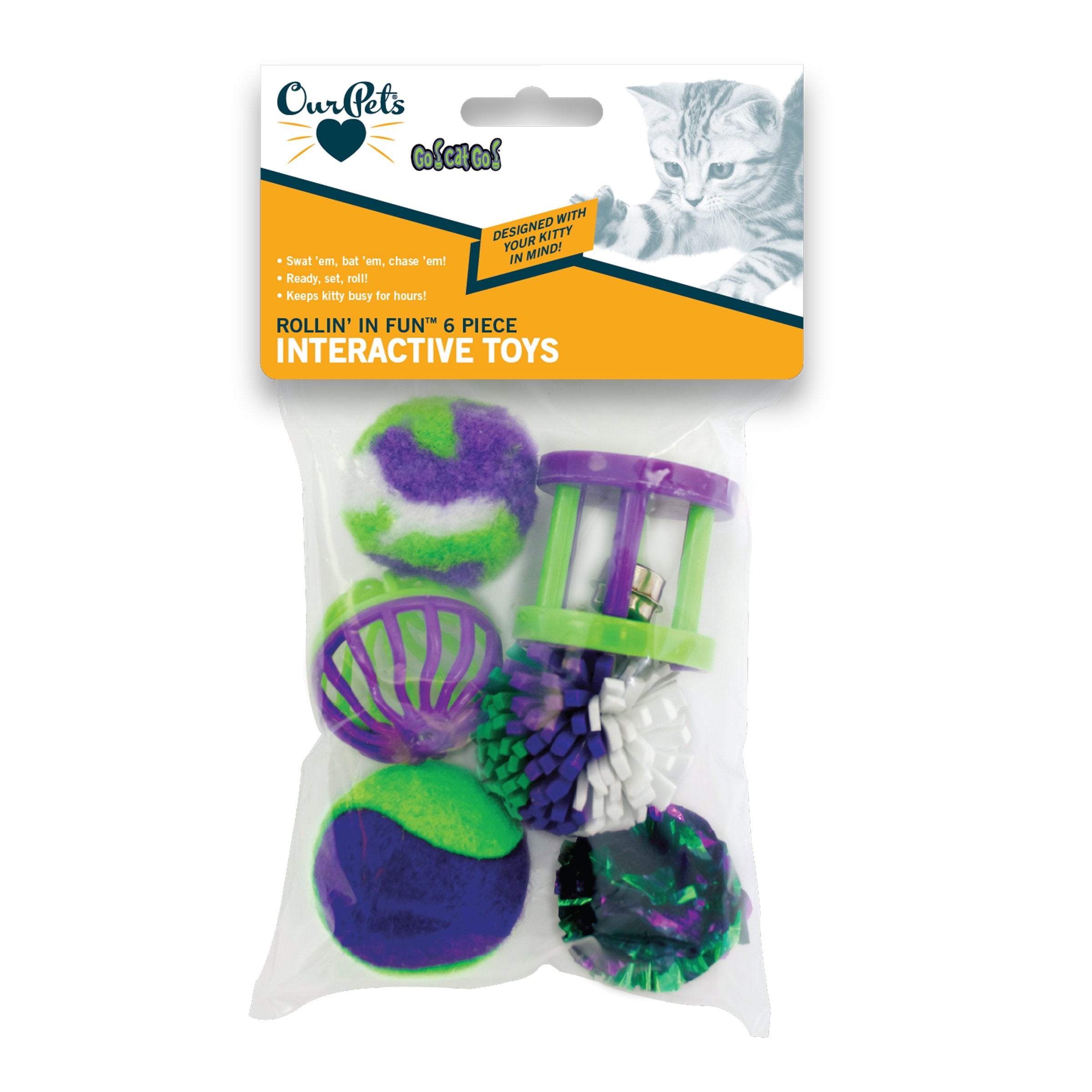 Ourpets Rolling In The Fun 6 Piece Multi-Pack Cat Toy