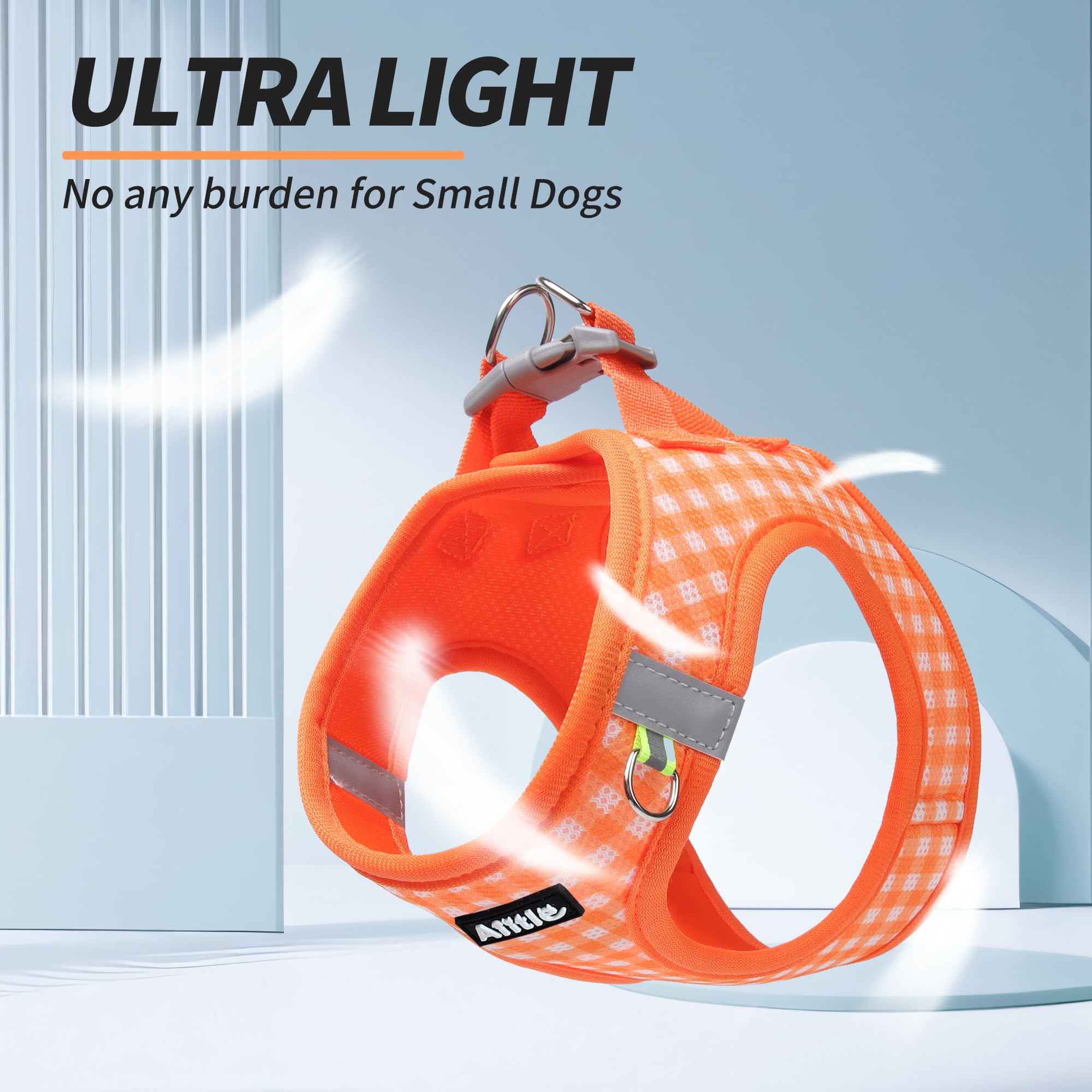 AIITLE Medium Dog Harness - Breathable Mesh with Plaid Design & Dual D-Rings - Secure Fit for Camping, Hiking & Daily Adventures