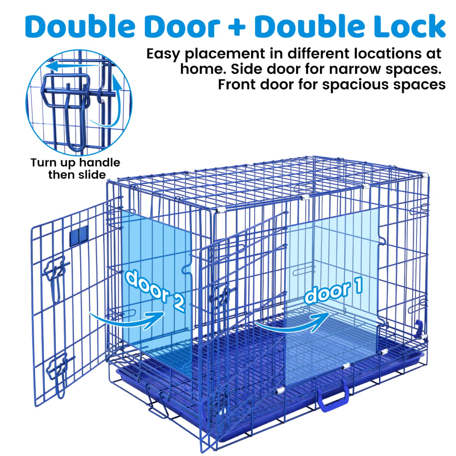 Homey Pet Blue 30 Inch Dog Crate, Small Dog Kennel Indoor Collapsible Dog Cage Medium Sized Dog Nano-Coated Metal Wire Dog Crate