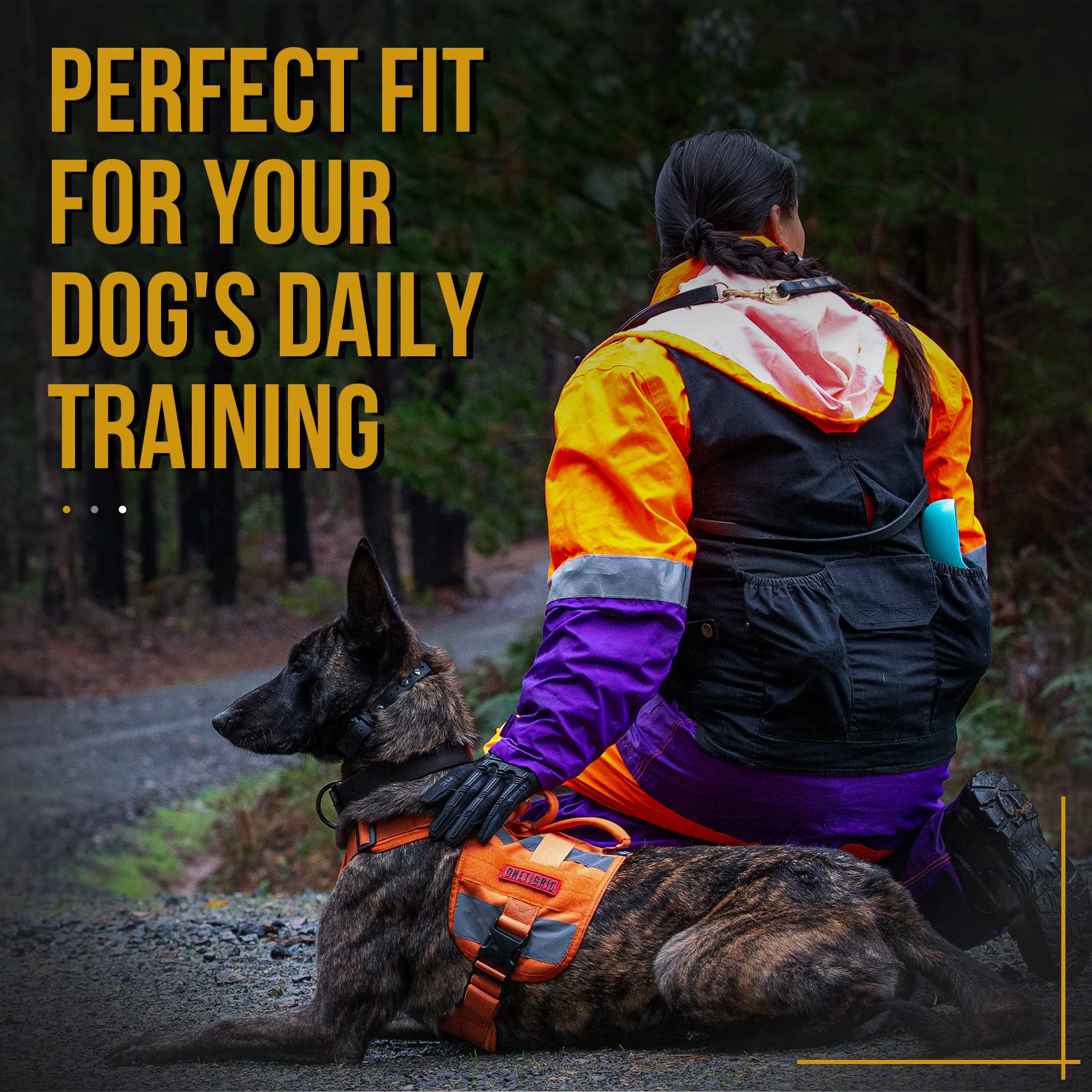 Onetigris Service Dog Safety Vest, Tactical Reflective Dog Harness With No Pull D-Ring & Handle, High-Visibility Lightweight Sui