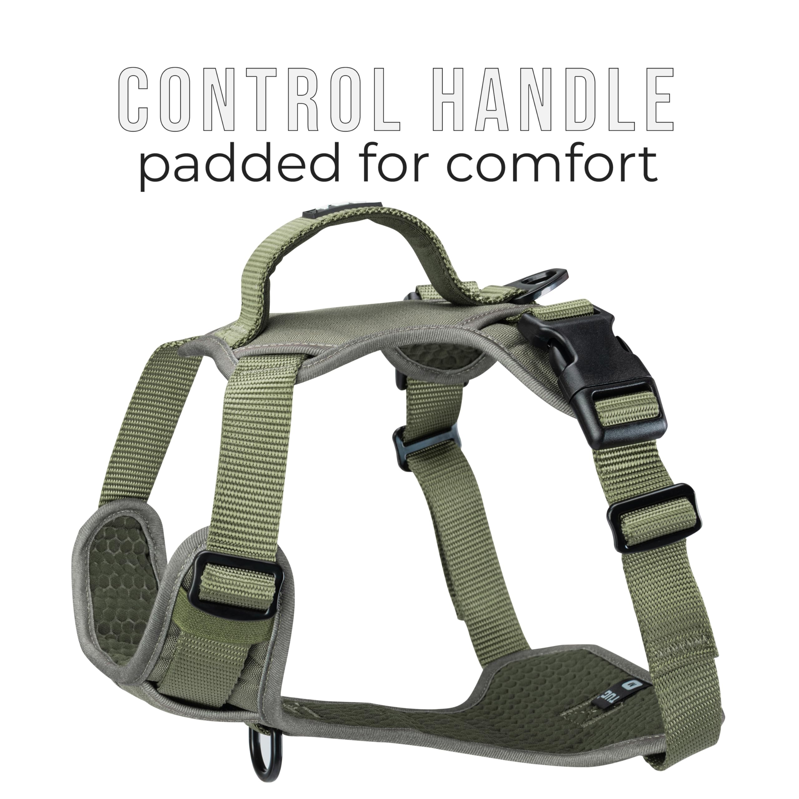 Tug Dog Harness With 2 Leash Connection Points | Adjustable, Padded, Lightweight | Handle On Back | No-Pull Front Clip (Large, G