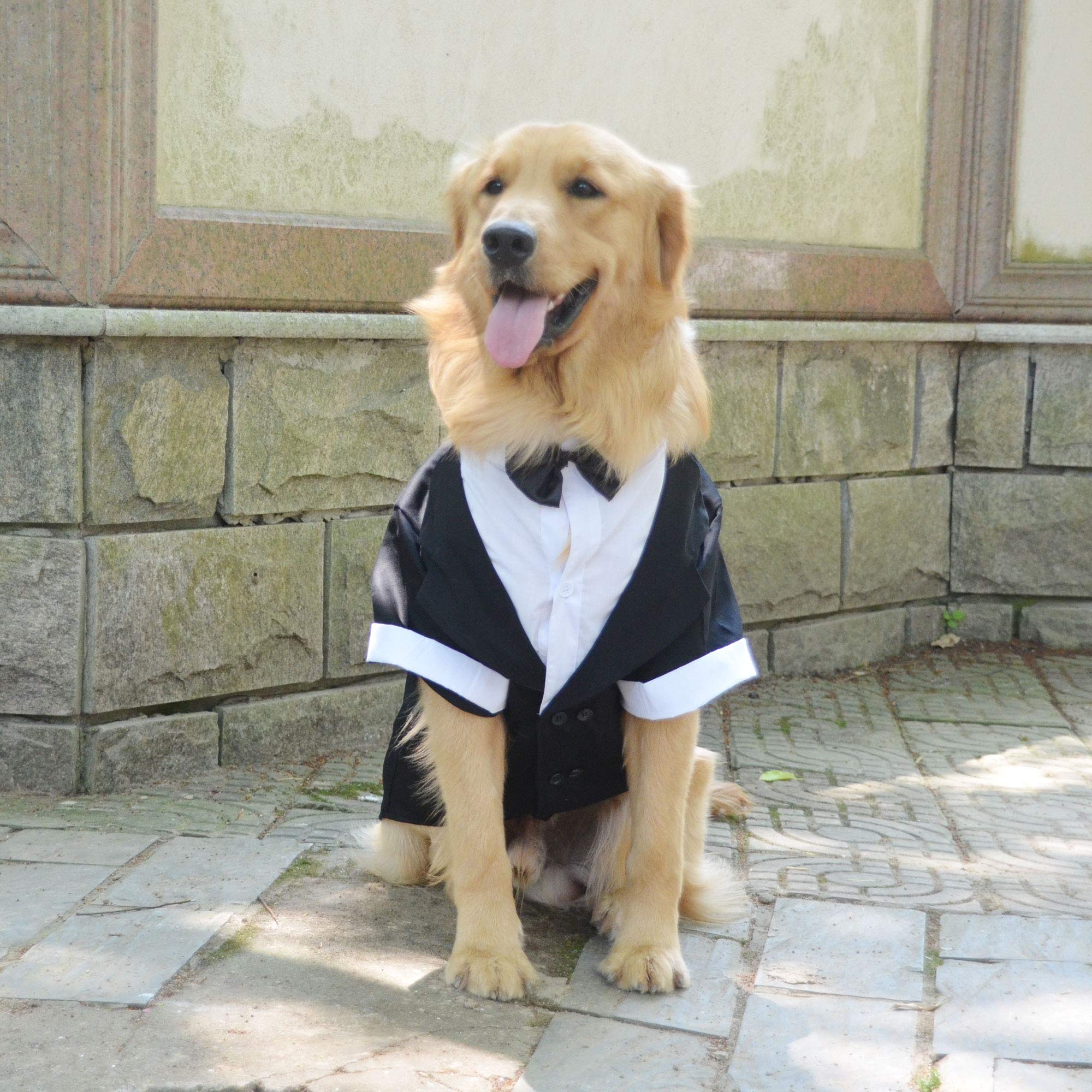 Lovelonglong Pet Costume Dog Suit Formal Tuxedo With Black Bow Tie For Large Dogs Labrador Clothing L-L