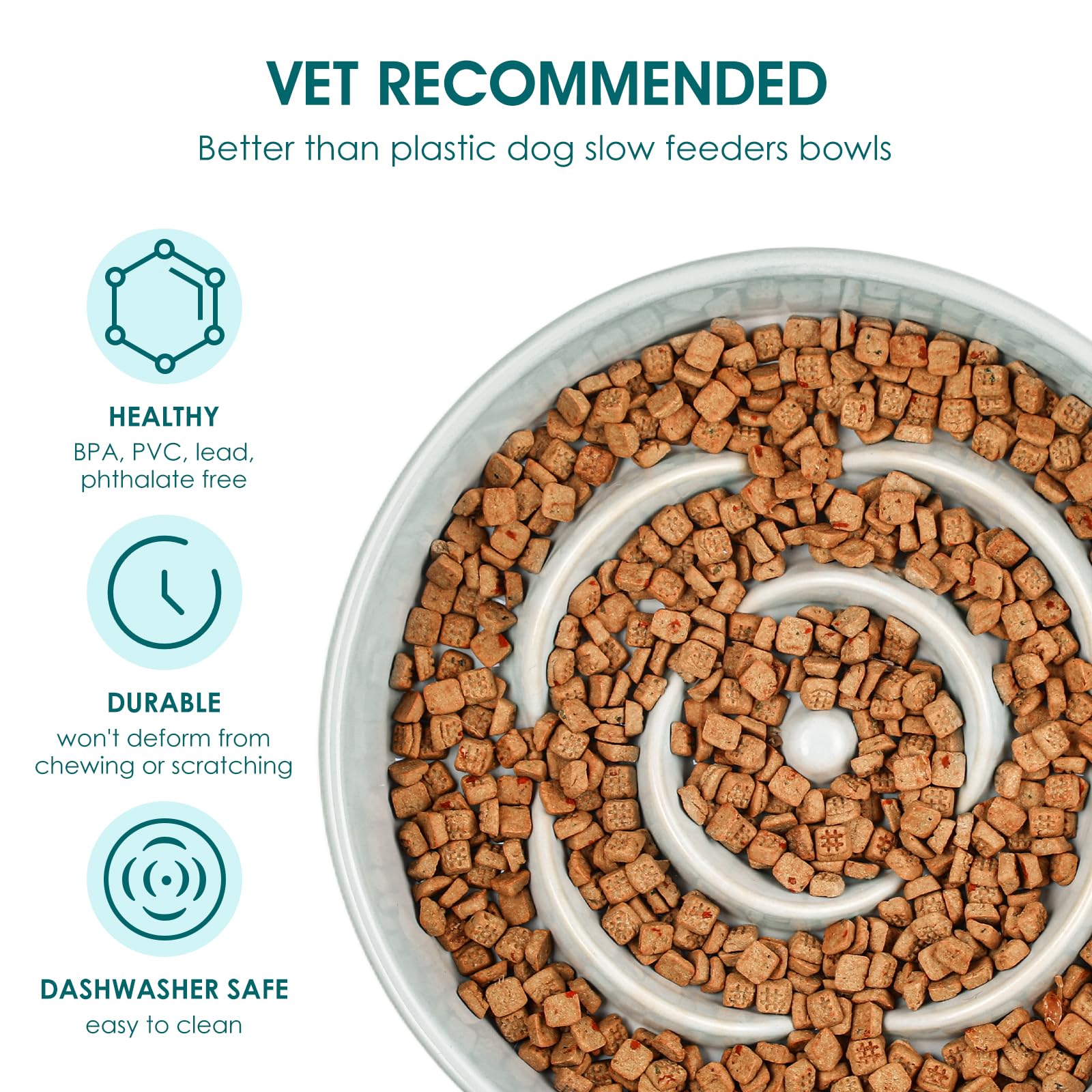 vancasso Slow Feeder Dog Bowl, 1.5 Cups Ceramic Dog Food Dish for Fast Eaters Small Breed, Puzzle Bowl for Small Dogs and Cats,