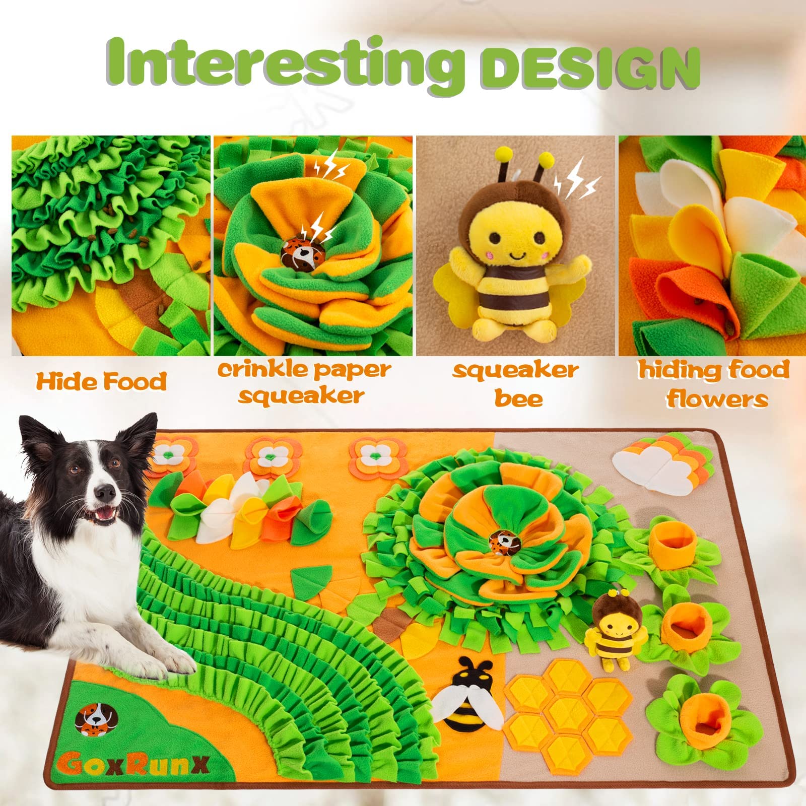 Goxrunx Snuffle Mat For Dogs - 40' X 27' Large Dog Feeding Mat With Nosework & Stress Relief For Natural Foraging (Orange)