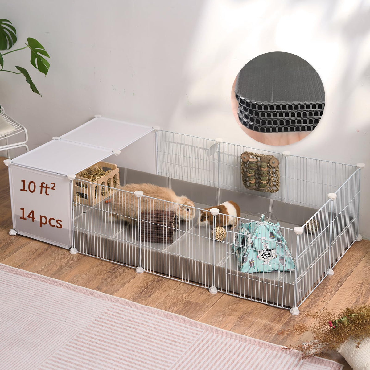 Guinea Pig Cages With Corrugated Liner 10Ft Cnc Small Animal Playpen Indoor Bunny Rabbit Cage Large Critter Habitat Hedgehog Pet