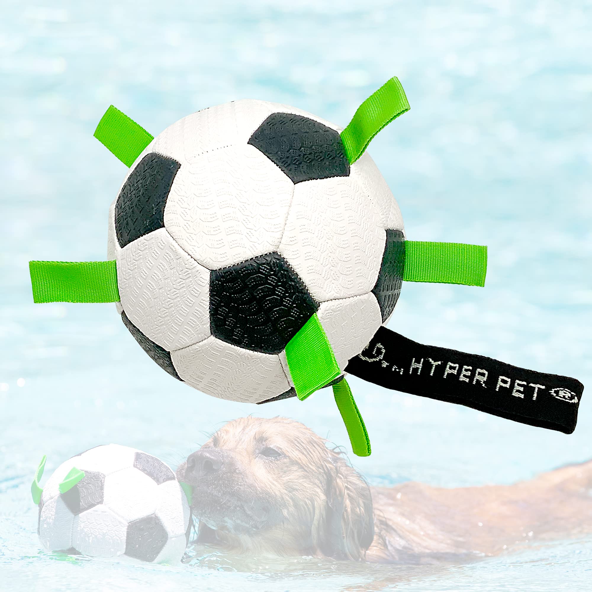Hyper Pet The Original Quality Grab Tabs Dog Soccer Ball & Dog Football (Indoor-Outdoor Interactive Dog Toy Dog Balls With Easy Grab Tabs) Fun Dog Tug Toy And Dog Ball - 7.5'