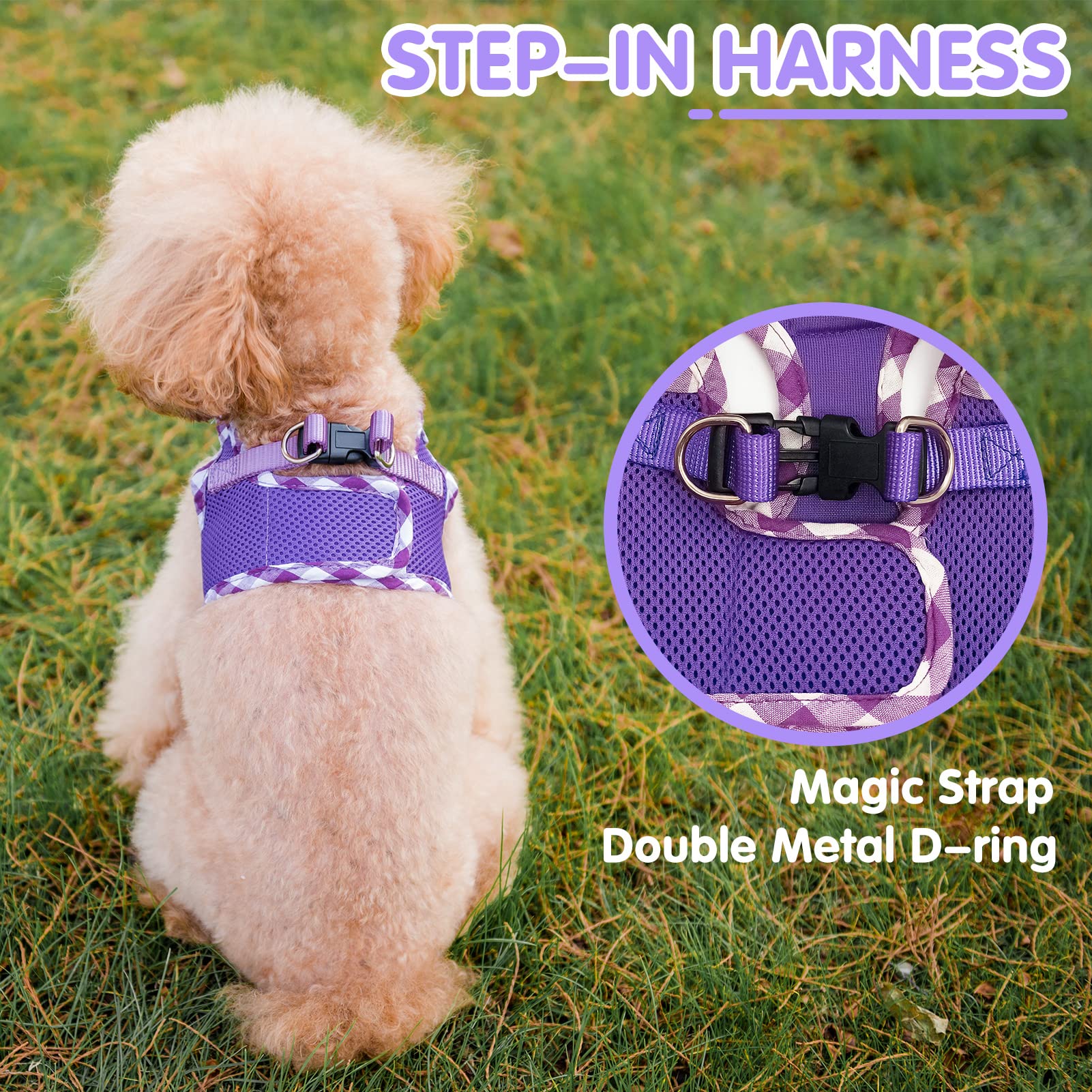 Pupteck Small Dog Harness No Pull Step-In Puppy Cat Harness Soft Mesh For Girls, Purple Xs