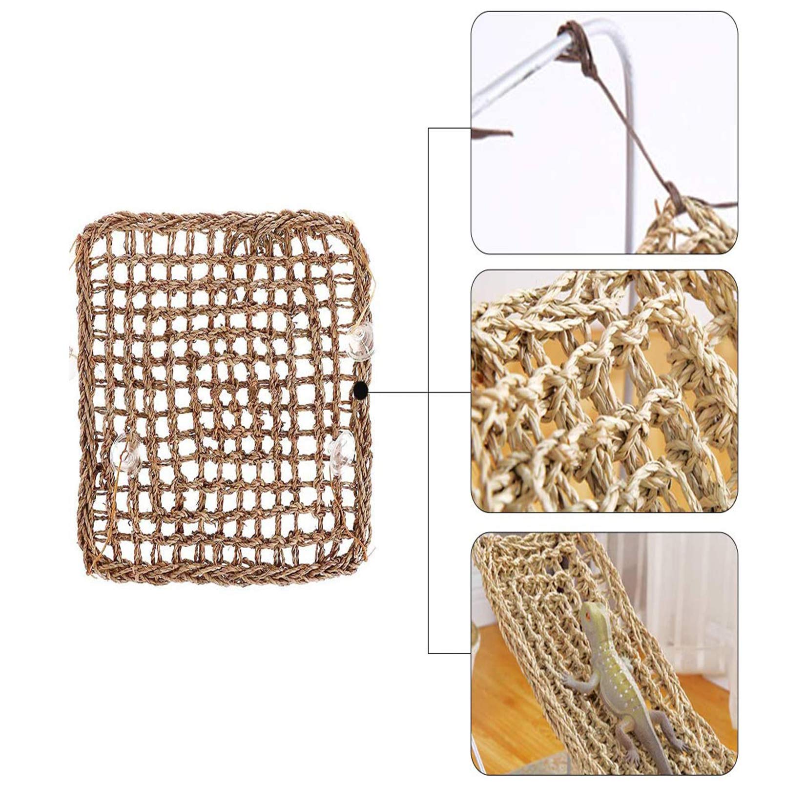 Tfwadmx 2 Pack Bearded Dragon Hammock, Reptile Climbing Decor, Lizard Lounger 100% Natural Seagrass Fabric Hammock For Reptiles, Geckos, Anoles, Iguanas, Hermit Crabs, Triangular