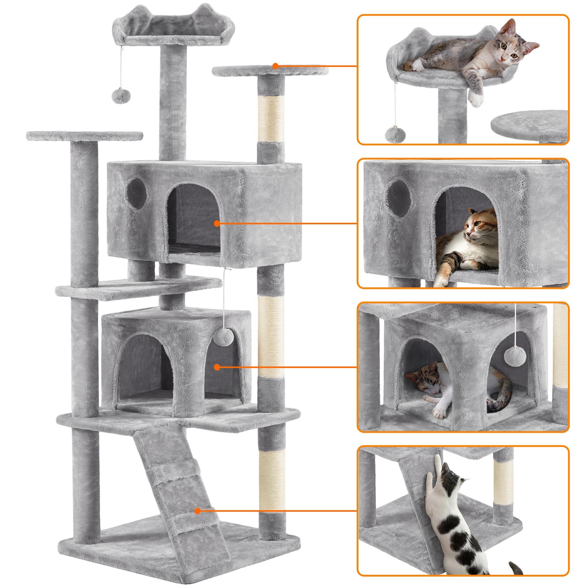 Topeakmart 70In Cat Tree, Multi-Level Cat Tower With Scratching Post Dangling Ball And Condos Cat Furniture For Indoor Cats, Lig