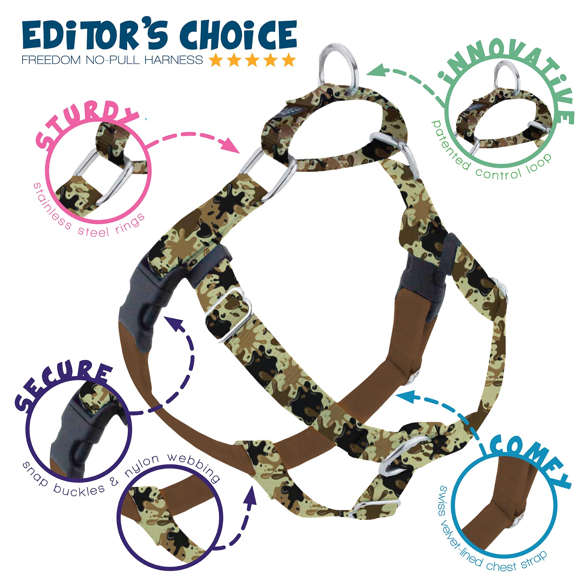 2 Hounds Design - Freedom No-Pull Harness & Training Leash In Green Mud | Dual Leash Loops, No Pulling On Walks | Lined To Preve