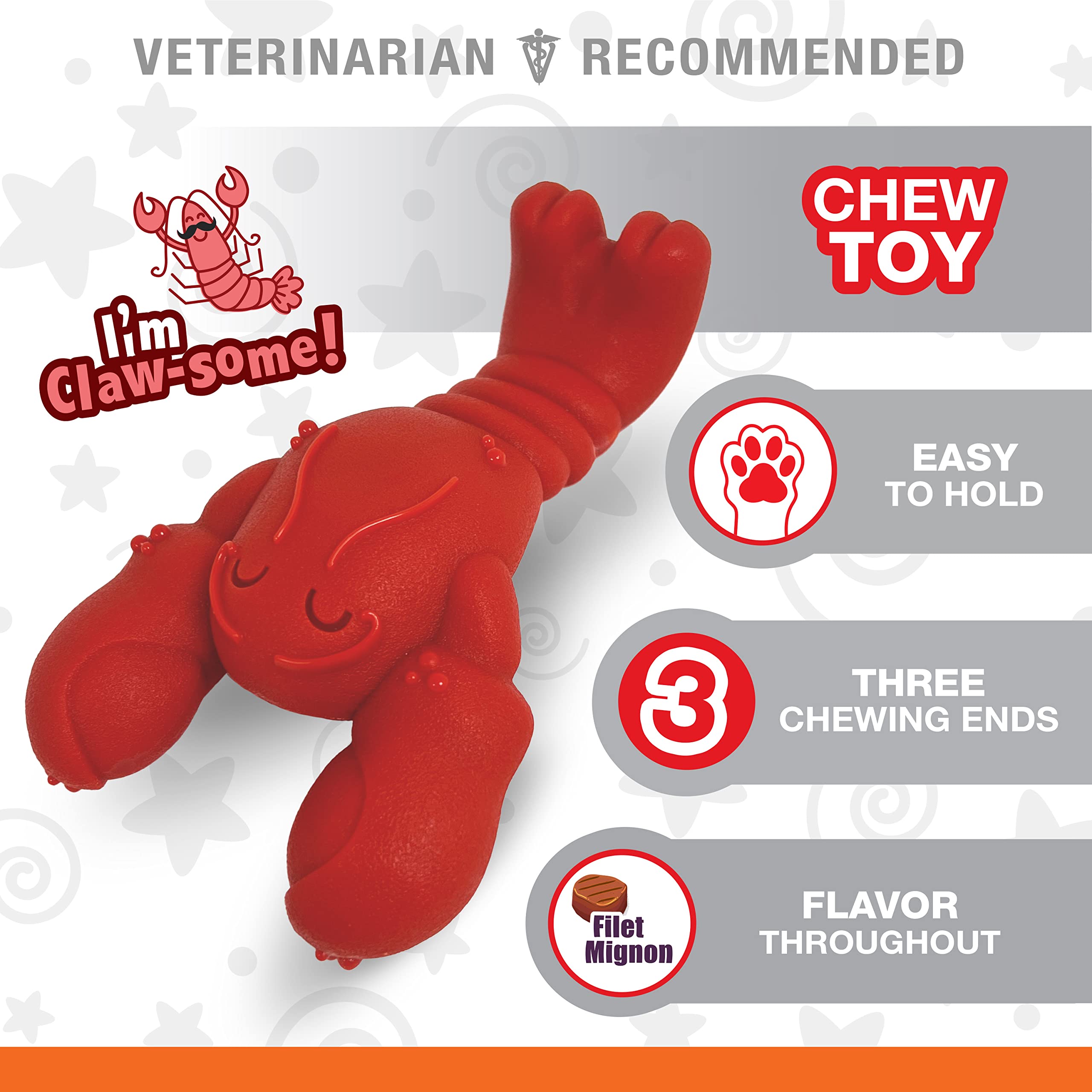 Nylabone Lobster Power Chew Toy For Dogs, Dog Toys For Aggressive Chewers, Filet Mignon Flavor, Small - Up To 25 Ibs, 1 Count