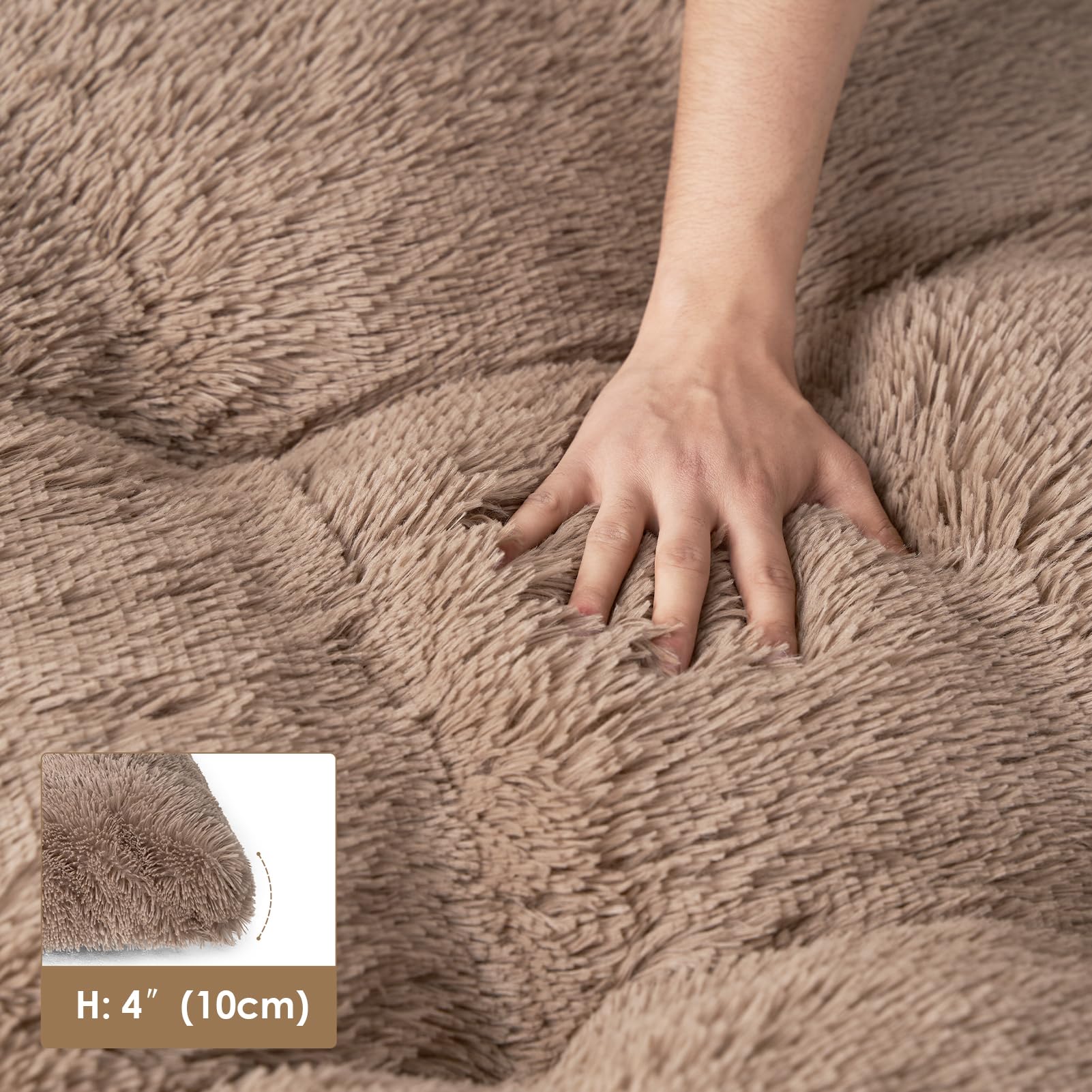 Eheyciga Fluffy Xxl Dog Crate Pad, Plush Faux Fur Dog Bed For Extra Large Dogs, Calming Anti Anxiety Xxl Dog Bed For Crate, Washable Soft Warm Dog Crate Mat With Non-Slip Bottom, Camel