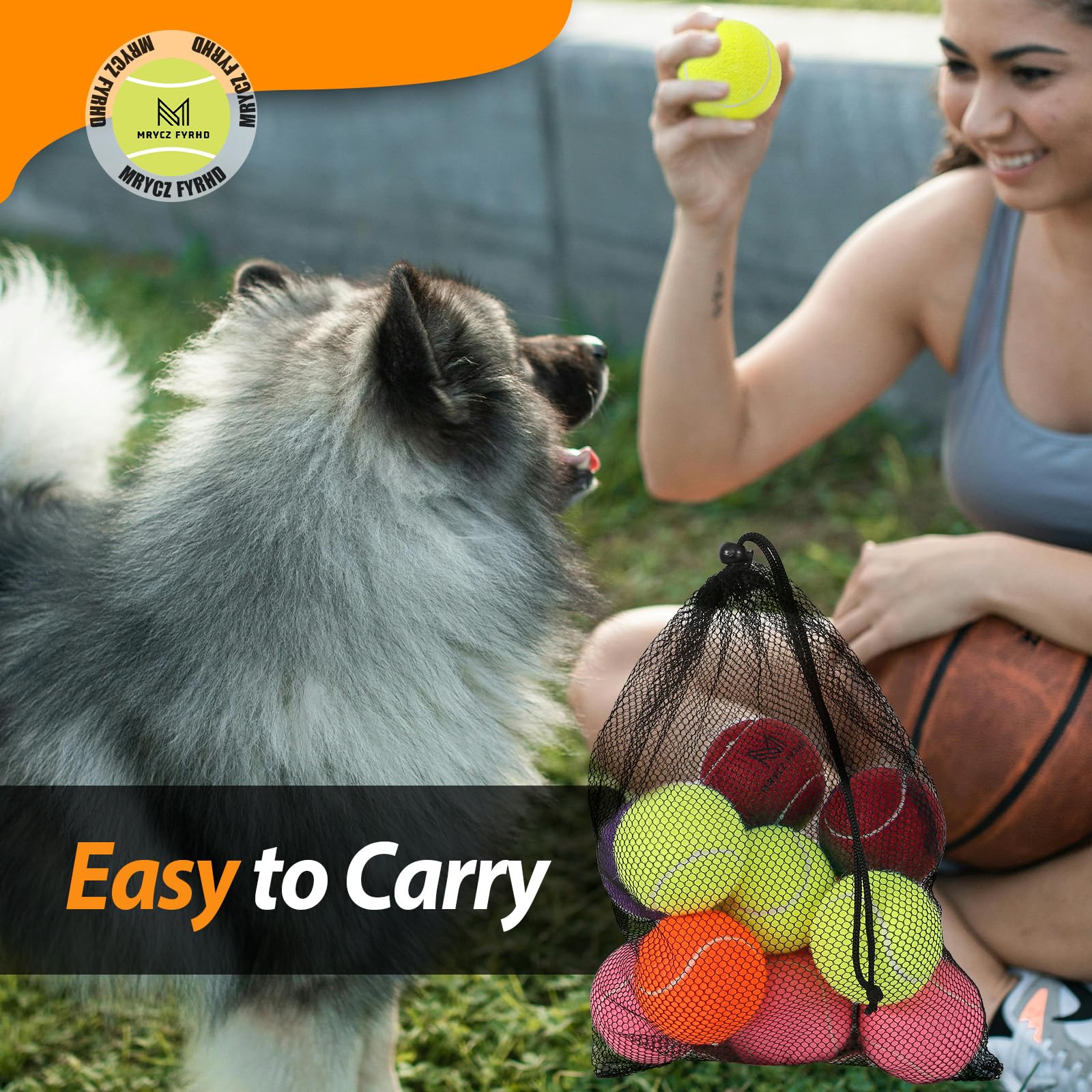 Mrycz Fyrhd Tennis Ball Dog Toys 2 Pack - Giant 4-Inch Durable And Safe Fetch Tennis Ball For Dogs With Mesh Bag, Large Dog Tenn