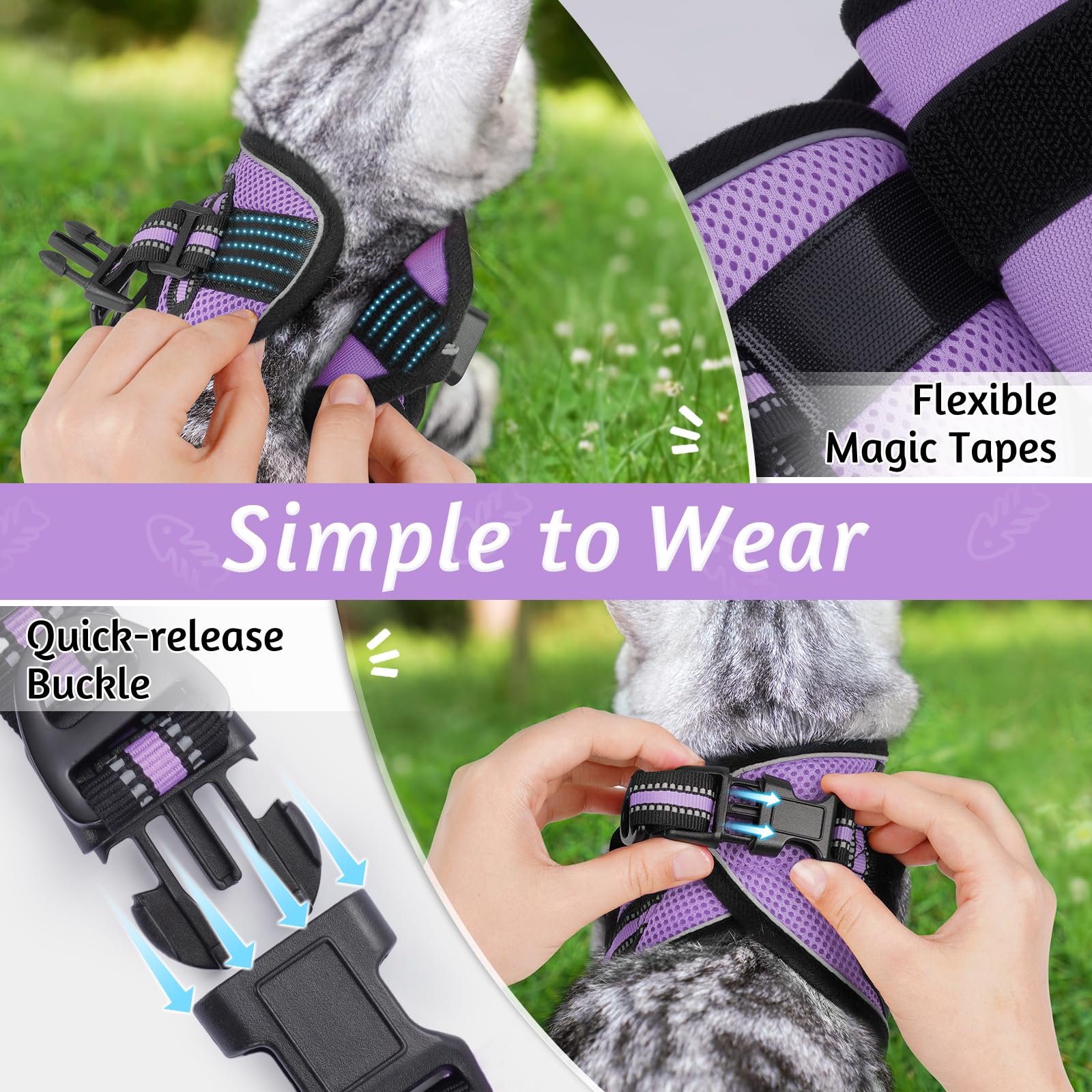 Rabbitgoo Cat Harness And Leash Set For Walking Escape Proof, Adjustable Soft Kittens Vest With Reflective Strip For Cats, Comfortable Outdoor Vest, Light Purple, S