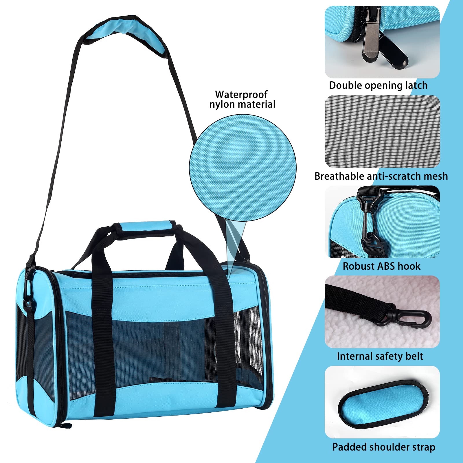Cat Carrying Case - Pet Carrier Airline Approved, Protable And Breathable Pet Travel Carrier Removable Fleece Pad, Collapsible Cat Carrier Dog Carrier For Medium Cats Small Cats Dogs(X-Large, Blue)