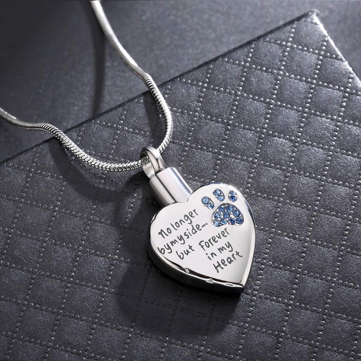 Rimzviux Blue Heart Urn Necklace For Ashes Dog Cat Urns Pet Cremation Jewelry For Ashes Cat Memorial Gift (Blue-Paw)