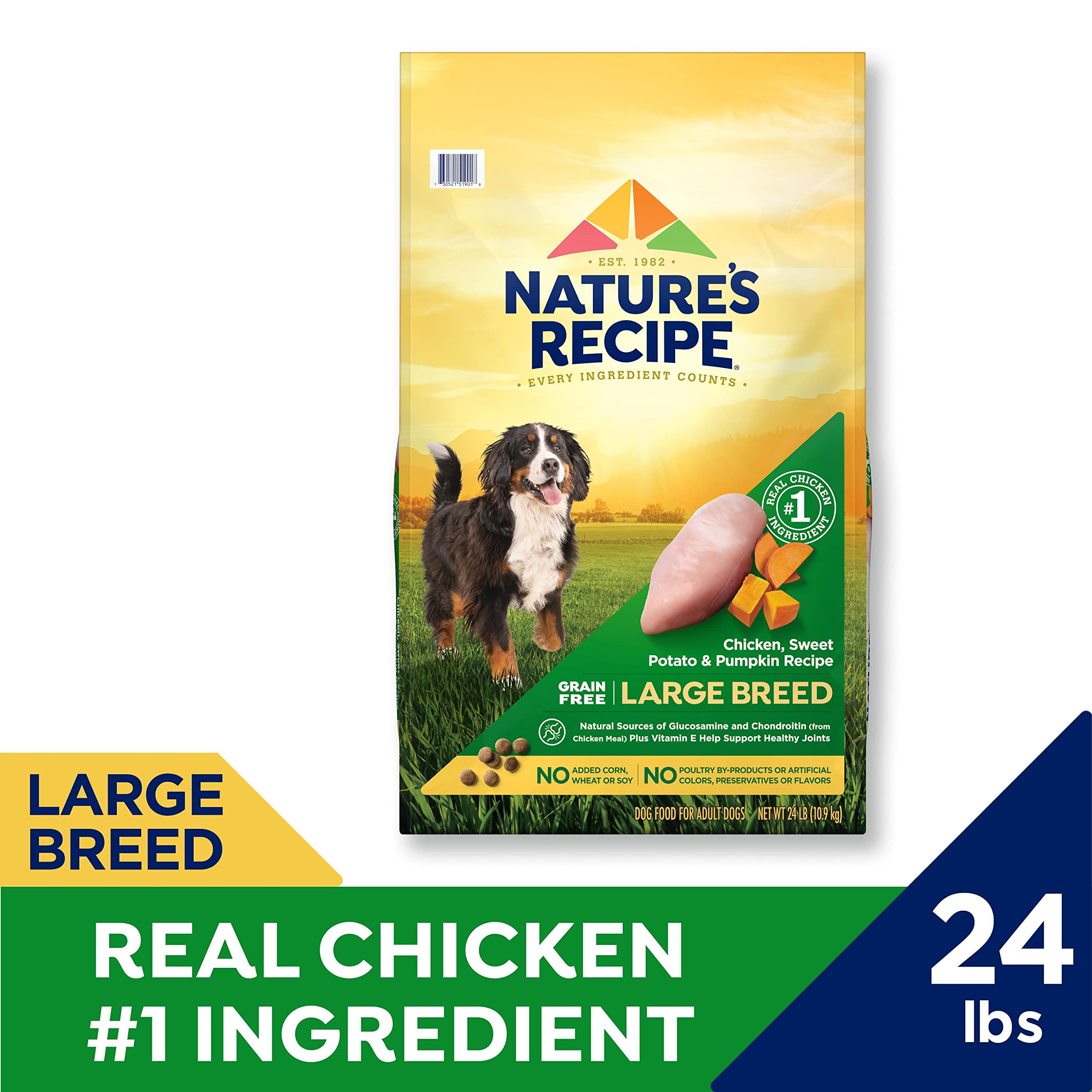 Nature's Recipe Grain Free Dry Dog Food, Chicken & Sweet Potato, 24 lb Bag