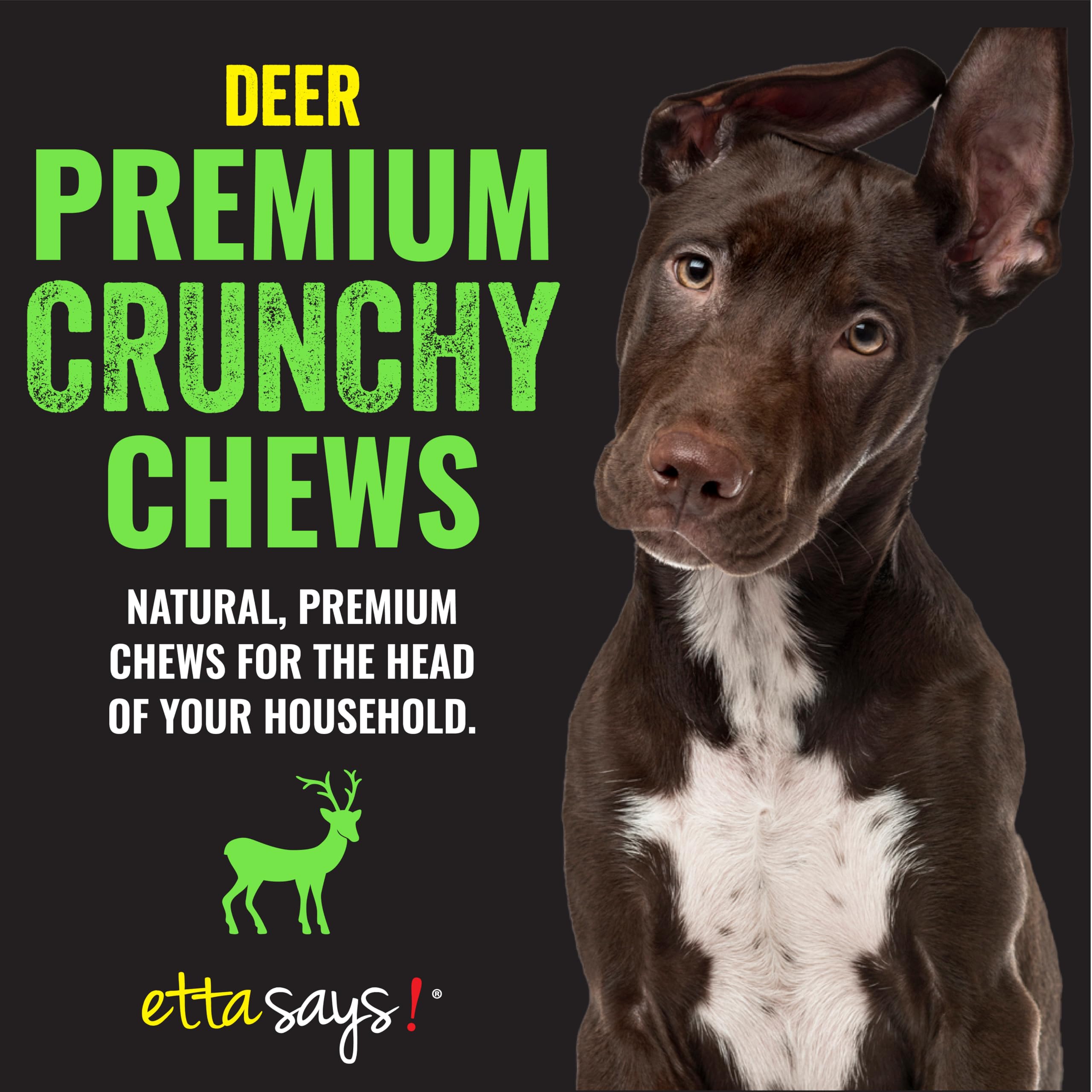 etta says! Premium Crunchy 7 Deer Dog Chews - Grain-Free Dog Treats, Good for Teeth, Easy to Digest - Made in The USA (20 Count