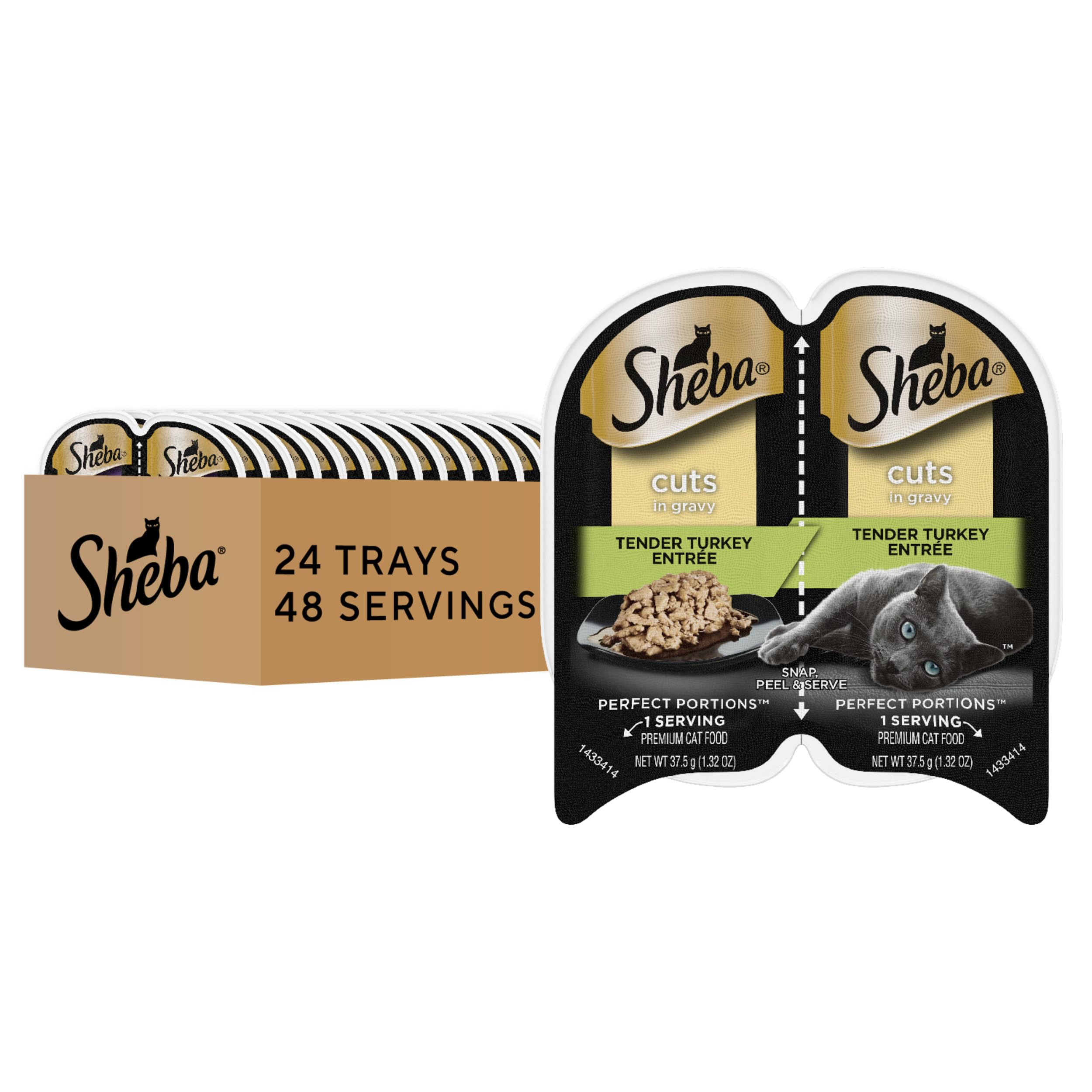 Sheba Perfect Portions Wet Cat Food Cuts in Gravy Tender Turkey Entree, 2.6 oz Twin-Pack Trays (24 Count, 48 Servings)