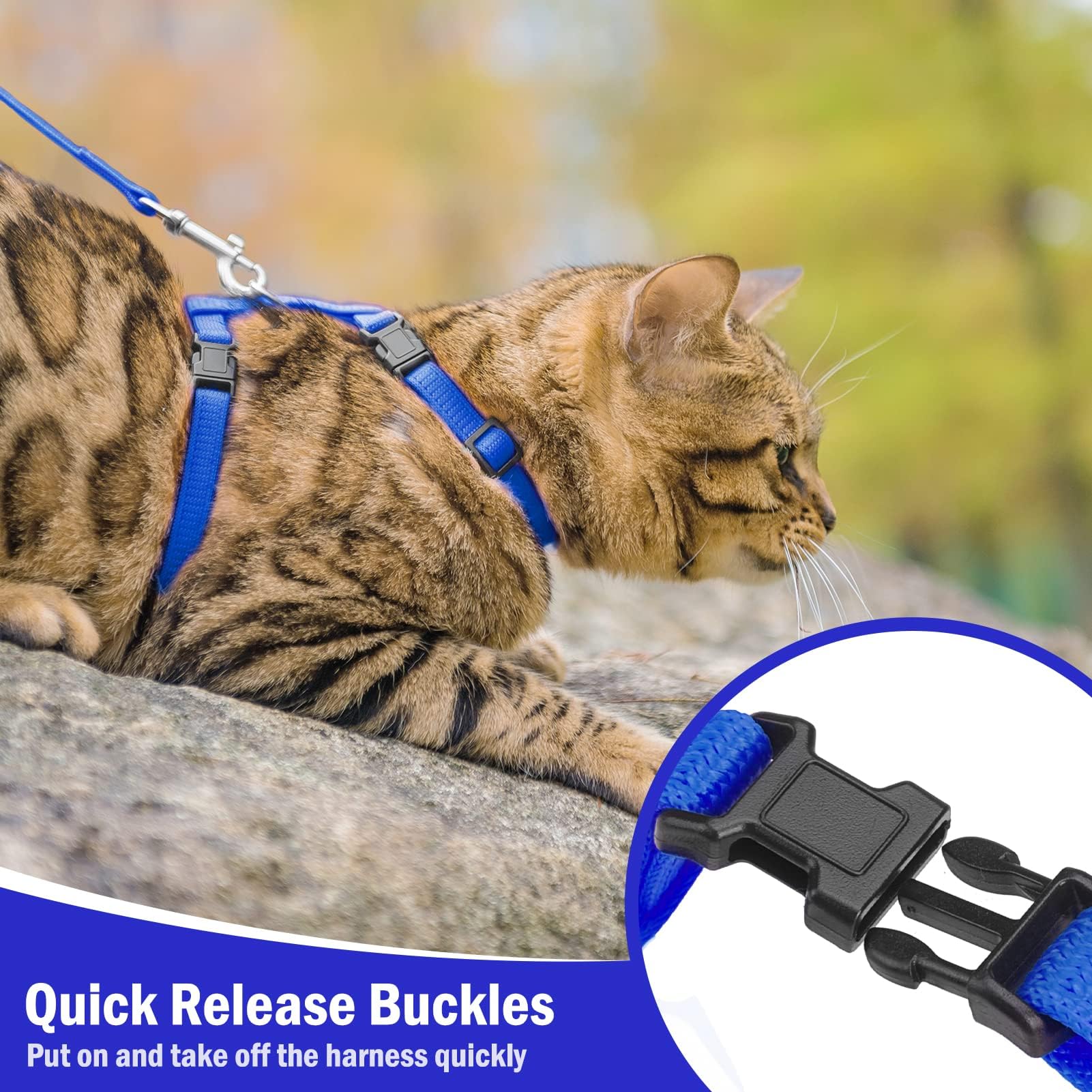 Pupteck Adjustable Cat Harness And Leash Set Escape Proof Kitten Strap Collar For Walking Travel, Blue, M