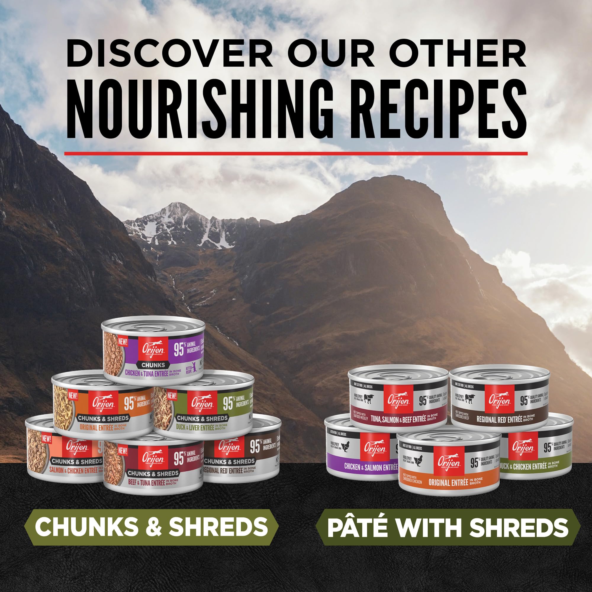 ORIJEN Chunks & Shreds Wet Cat Food Duck & Liver Entr  e 3oz Cans (12 Count)