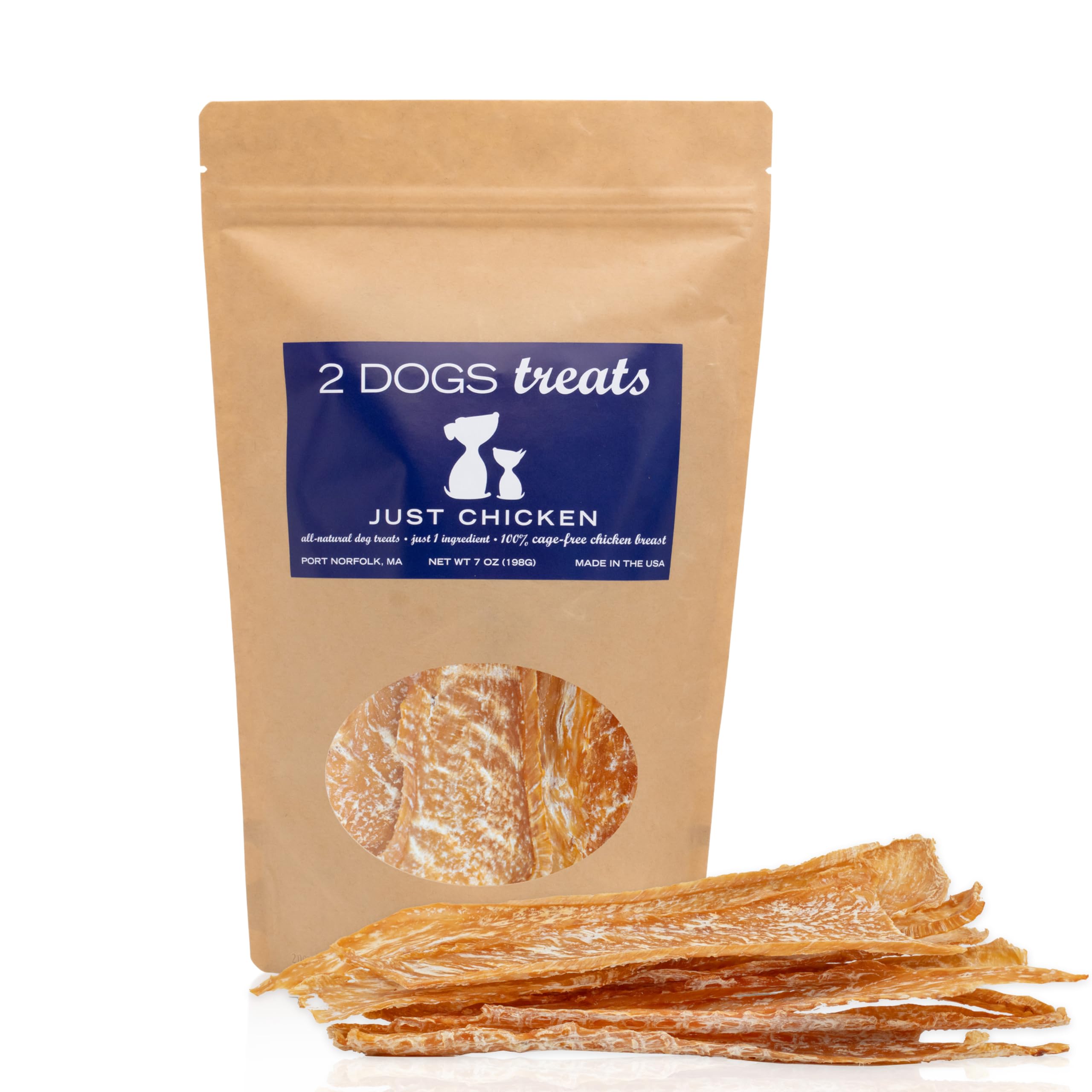 2 Dogs Treats Just Chicken Jerky | 100% USA-Sourced, Single-Ingredient, Great for Sensitive Stomachs, Human-Grade USDA Chicken, 