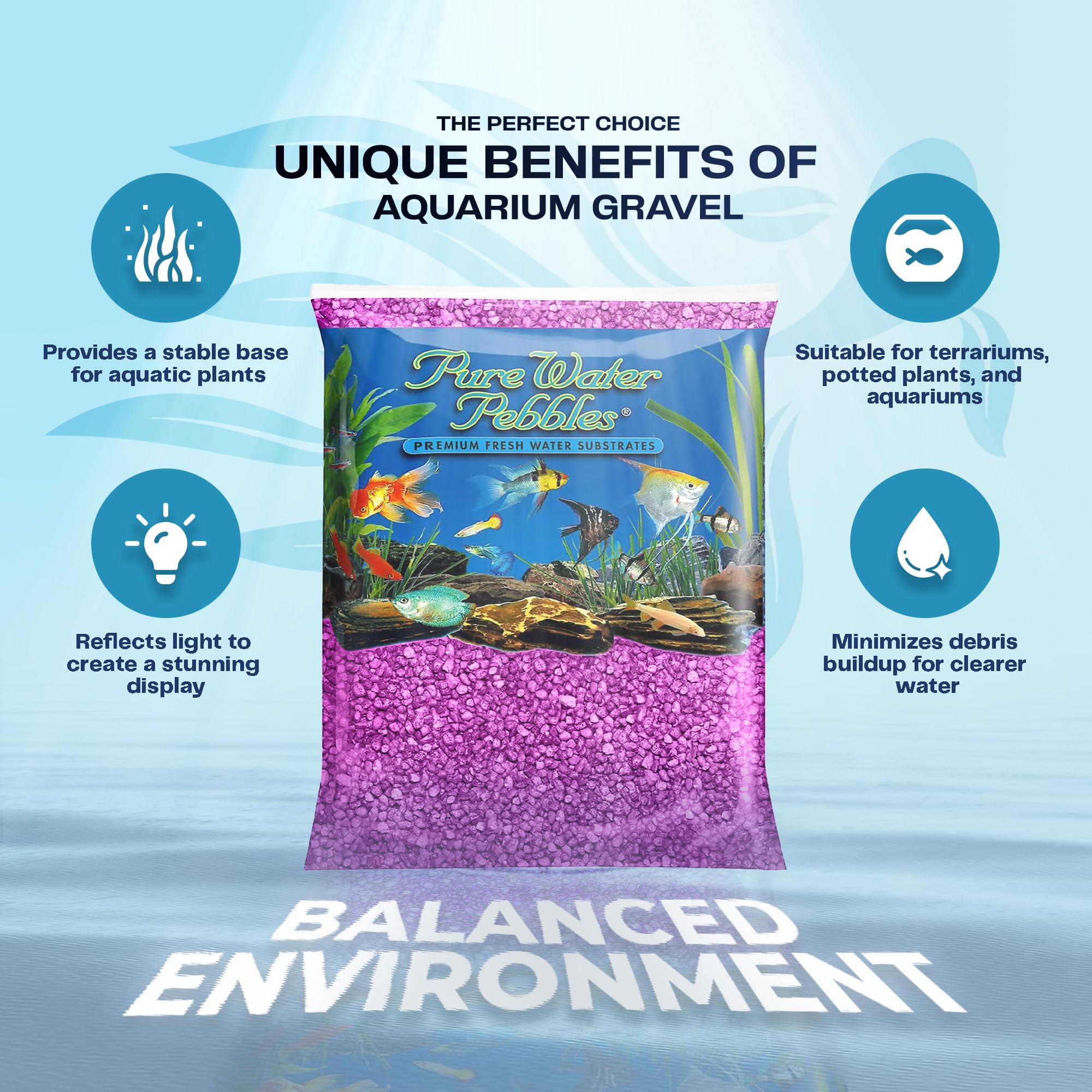 Pure Water Pebbles Purple Passion Aquarium Gravel, 2 Lbs - Premium Fish Tank Gravel, Decorative Aquarium Rocks, Ideal Fish Tank Accessories, Pebbles For Aquariums